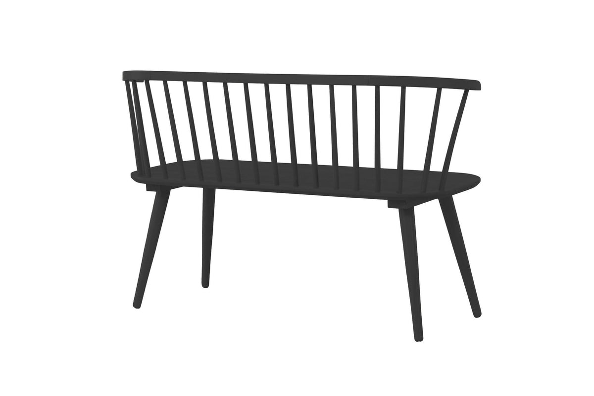 Schwarze Sitzbank Bobby aus Gummiholz von Venture Home mit geraden Linien, Masse 120 x 49 x 77 cm, Frontalansicht auf hellem Untergrund.