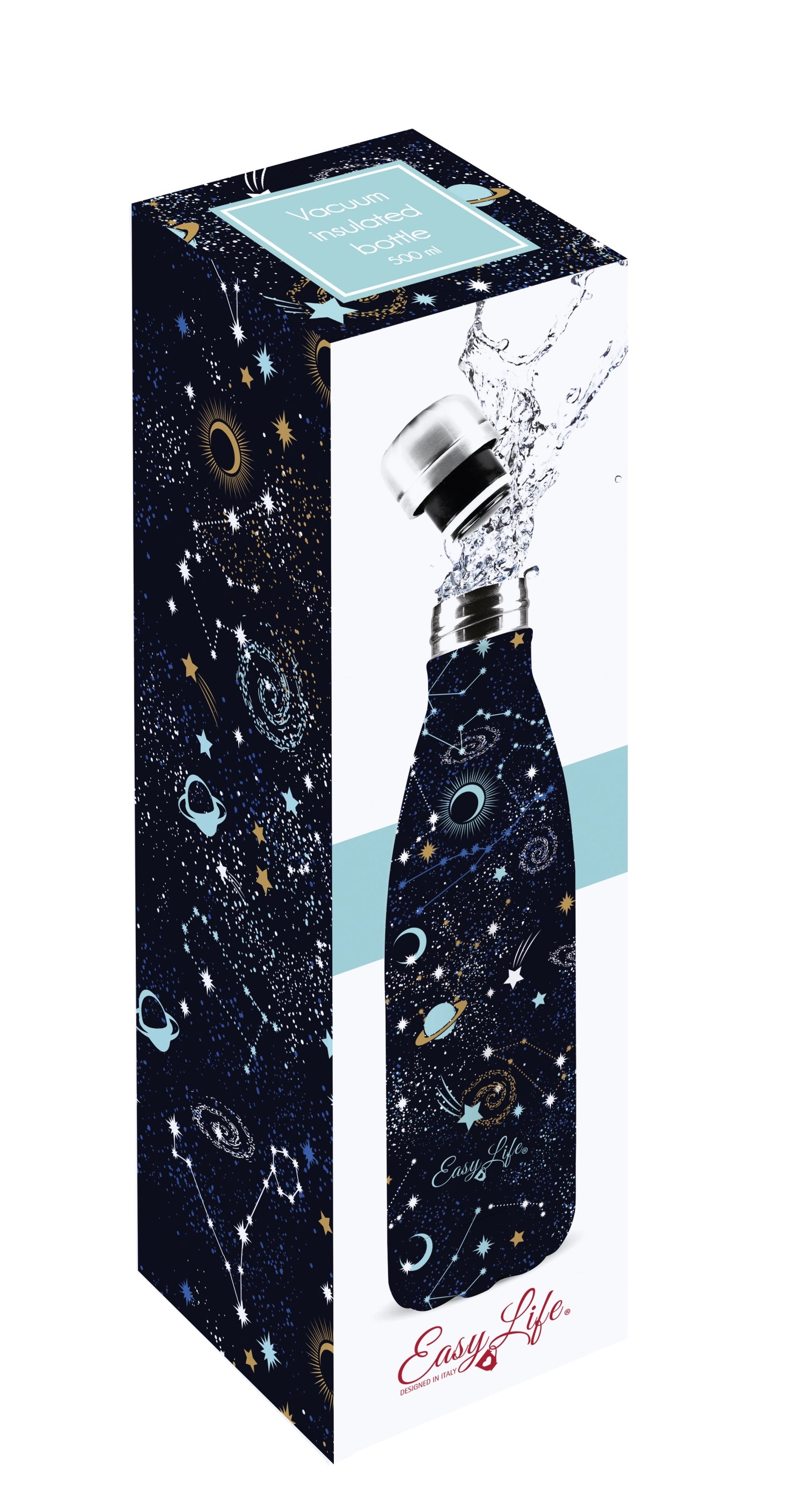 Elegante 500ml Isolierflasche "Sternentor" von Easy Life. Doppelwandig aus Edelstahl, hält Getränke lange heiß oder kalt. Pflegeleicht und praktisch!