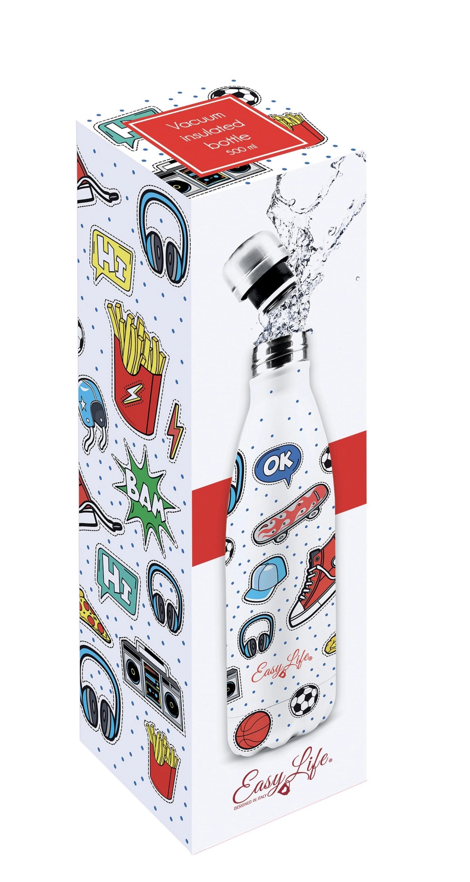 Stylische doppelwandige Isolierflasche 500ml von Easy Life für Teenager. Hält Getränke lange warm oder kalt und ist leicht zu reinigen!