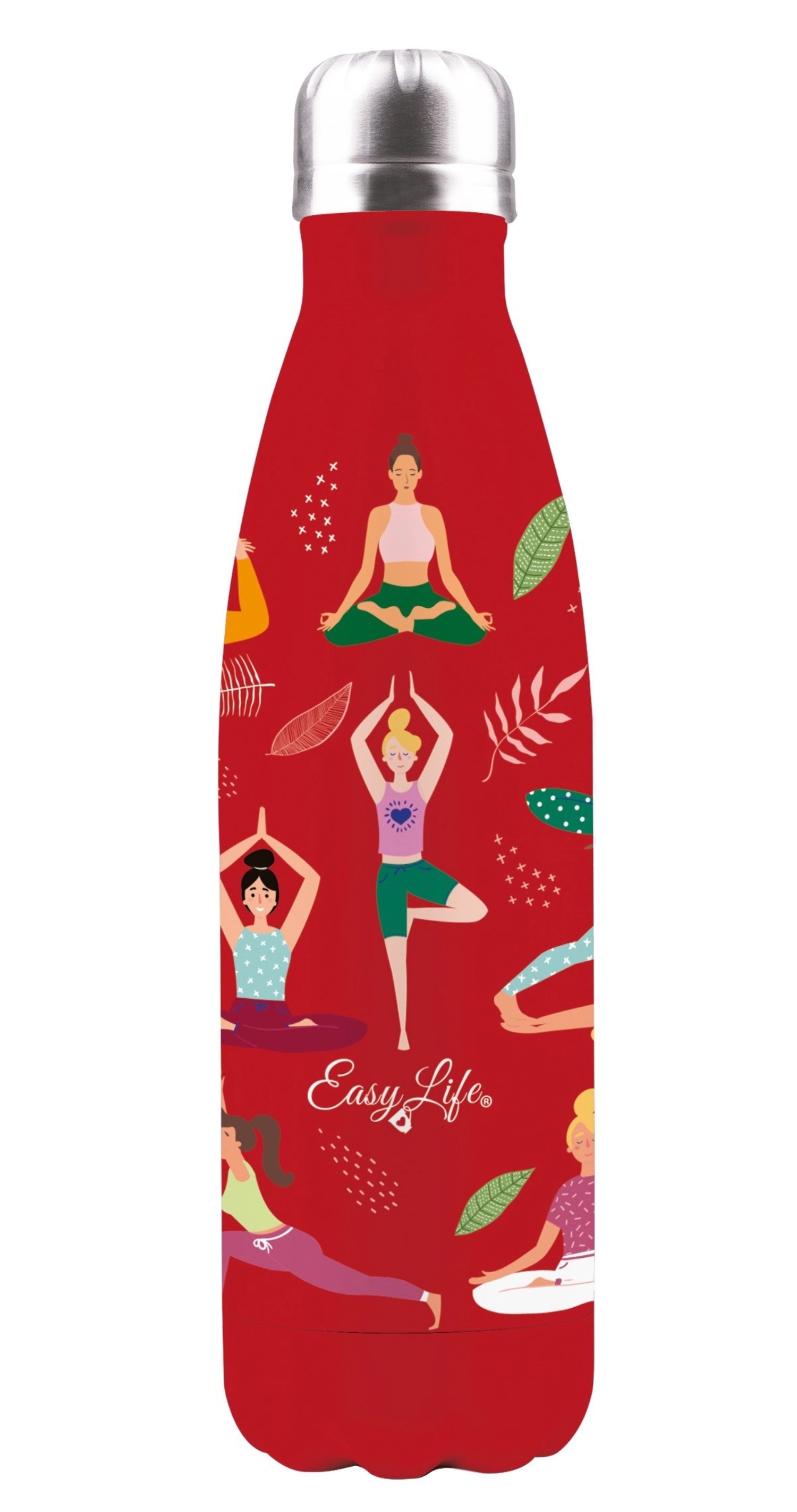 Hochwertige doppelwandige Isolierflasche 500ml "Yoga" von Easy Life. Hält Getränke lange warm oder kalt. Ideal für Yoga, Arbeit und Freizeit.