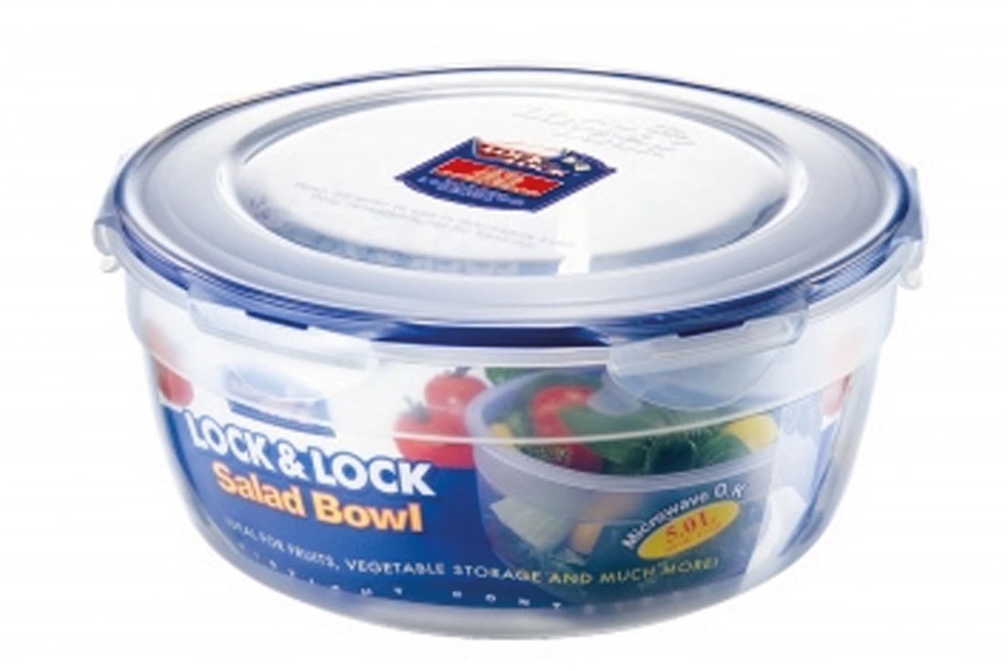 Lock&Lock Salatschüssel 5L, 28cm, mit Abtropf-Einlage, BPA-frei, rutschfeste Griffe, ideal für Salate, Pasta, stilvolles Design.