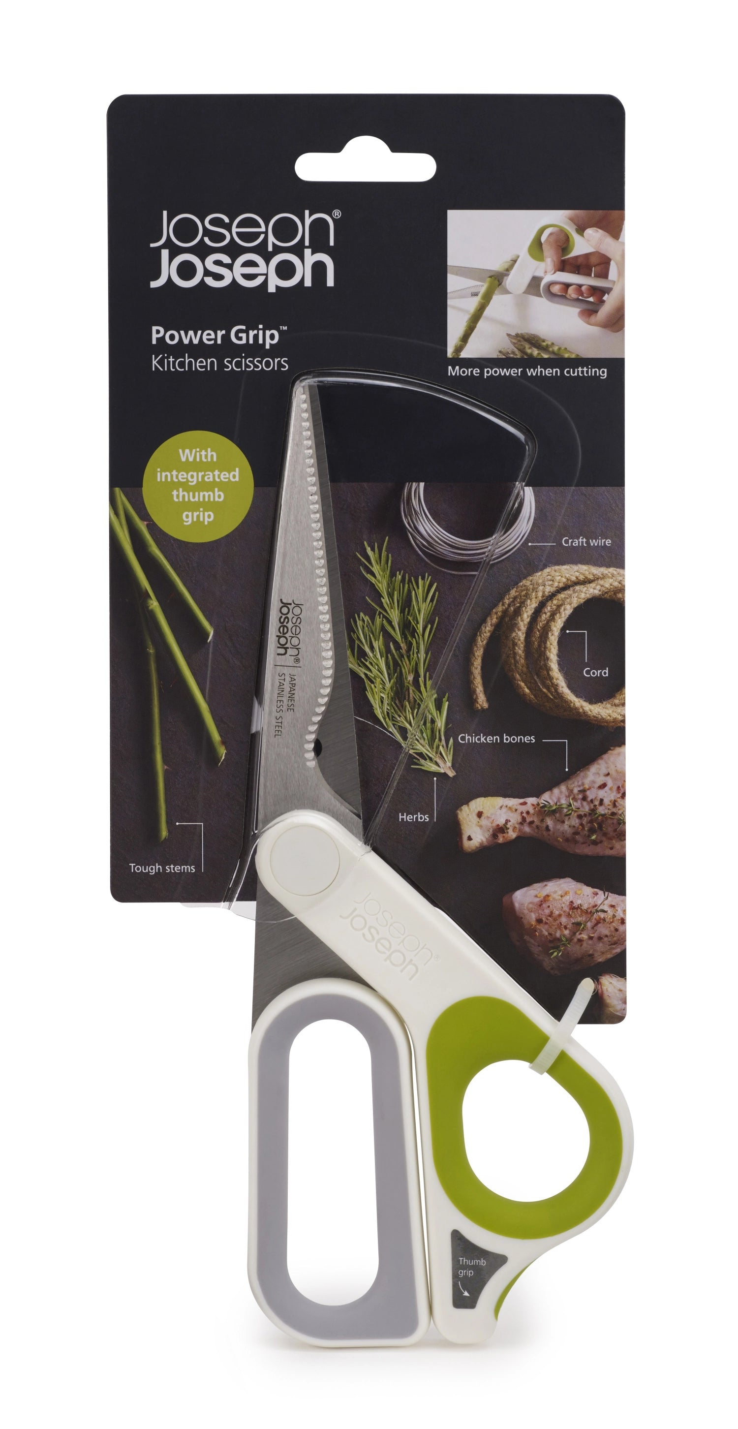 Powergrip Kitchen Scissors, verde bianco, 22.4x9.1x1.8cm