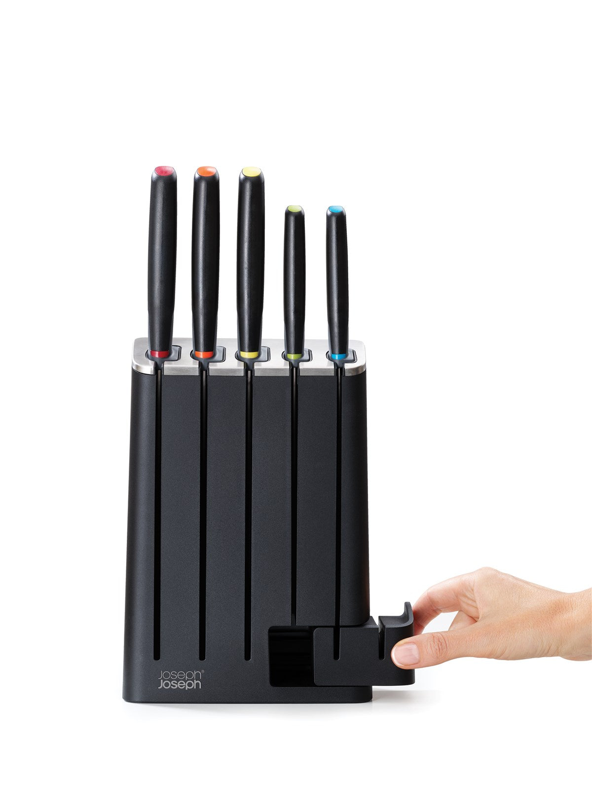 Entdecken Sie das elegante 5-teilige Joseph Joseph Elevate Knives SlimBlock Messerset – ideal für präzises Schneiden und stilvolle Aufbewahrung in Ihrer Küche!