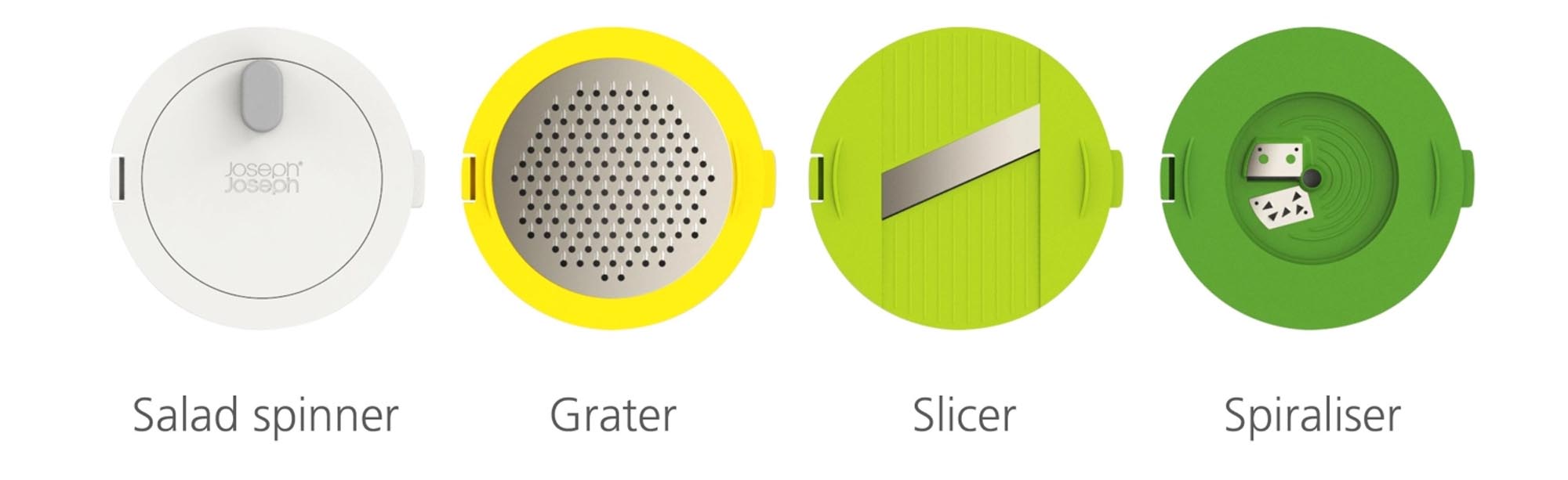 Entdecken Sie das vielseitige 4-teilige Salatzubereitungsset von Joseph Joseph in fröhlichen Farben – ideal für kreative Salatliebhaber!