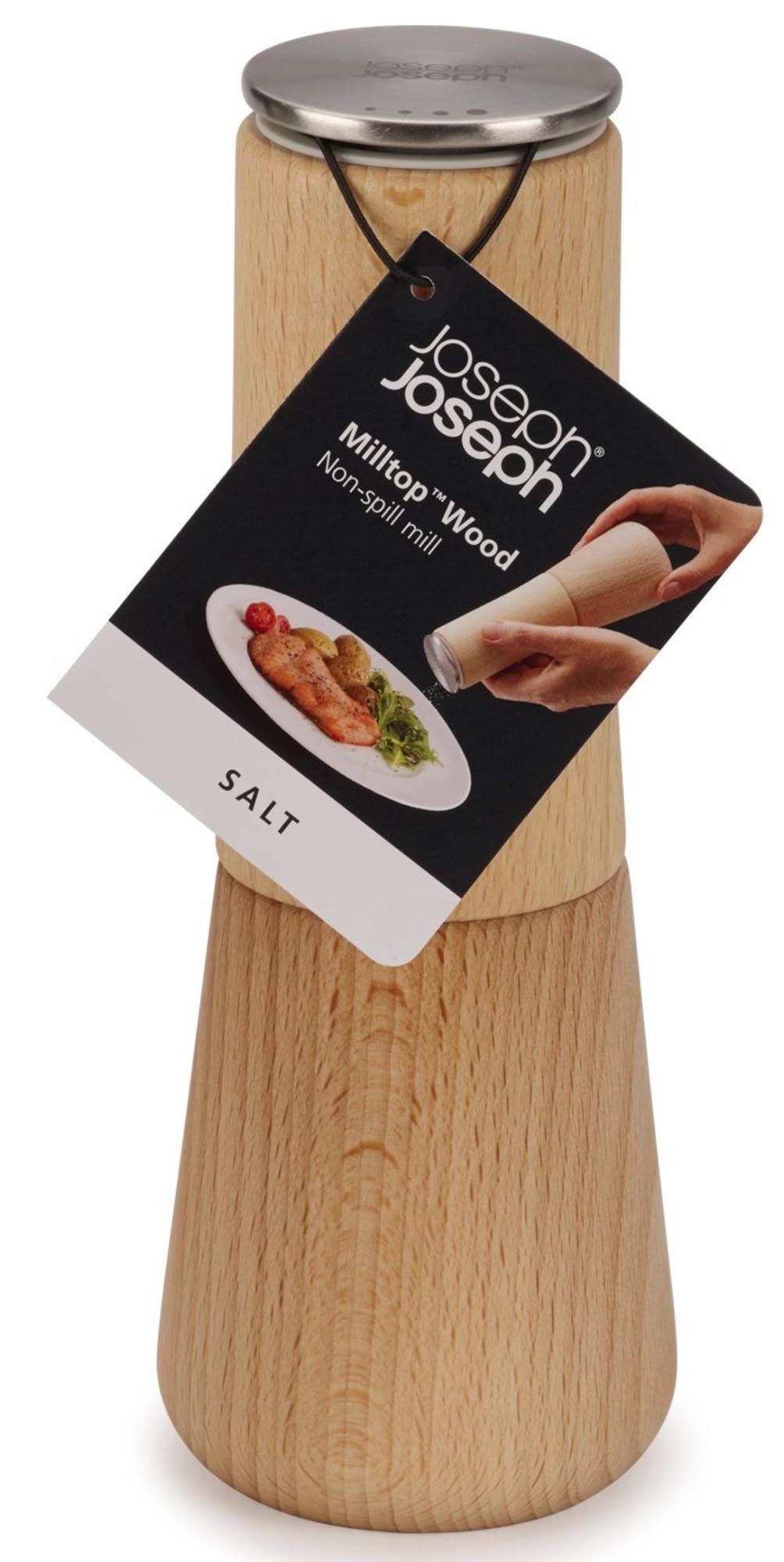 Stilvolle, krümelfreie Salzmühle aus Buchenholz mit ergonomischem Design und einstellbarem Mahlgrad für perfekte Körnung.