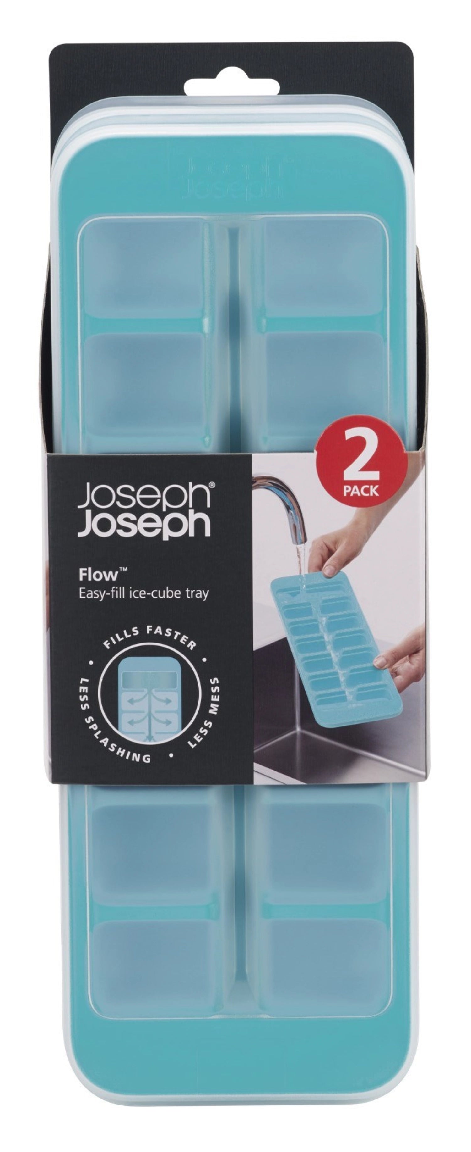 Entdecken Sie die praktischen Flow Easy-fill Eiswürfelbehälter von Joseph Joseph – platzsparend, einfach zu befüllen und ideal für Ihre Küche!