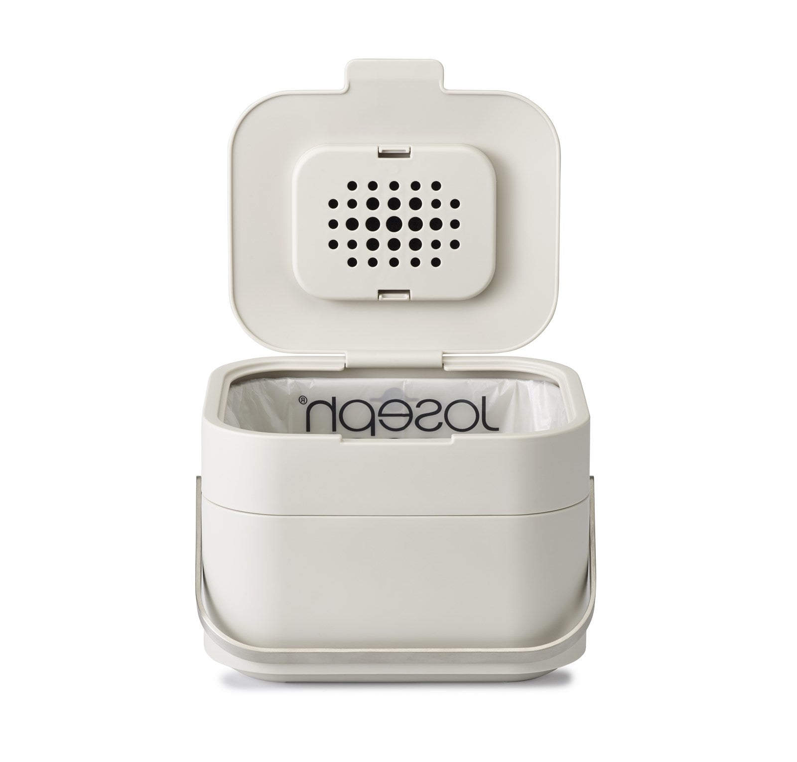 Eleganter 4l Müllbehälter in sanften Sandtönen von Joseph Joseph, perfekt für kompakte Räume und eine ansprechende Abfalllösung.