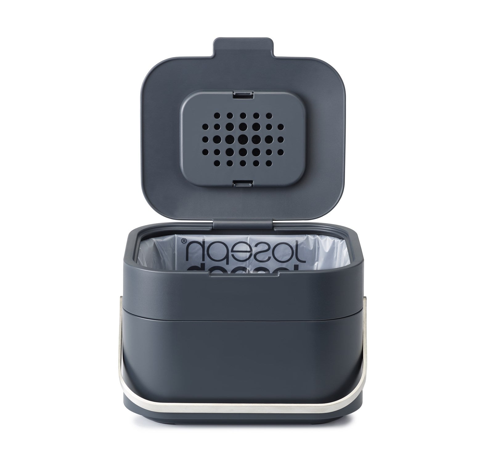 Praktischer 4l Abfallbehälter in elegantem Graphit von Joseph Joseph. Perfekt für platzsparendes Entsorgen in Küche und Büro.