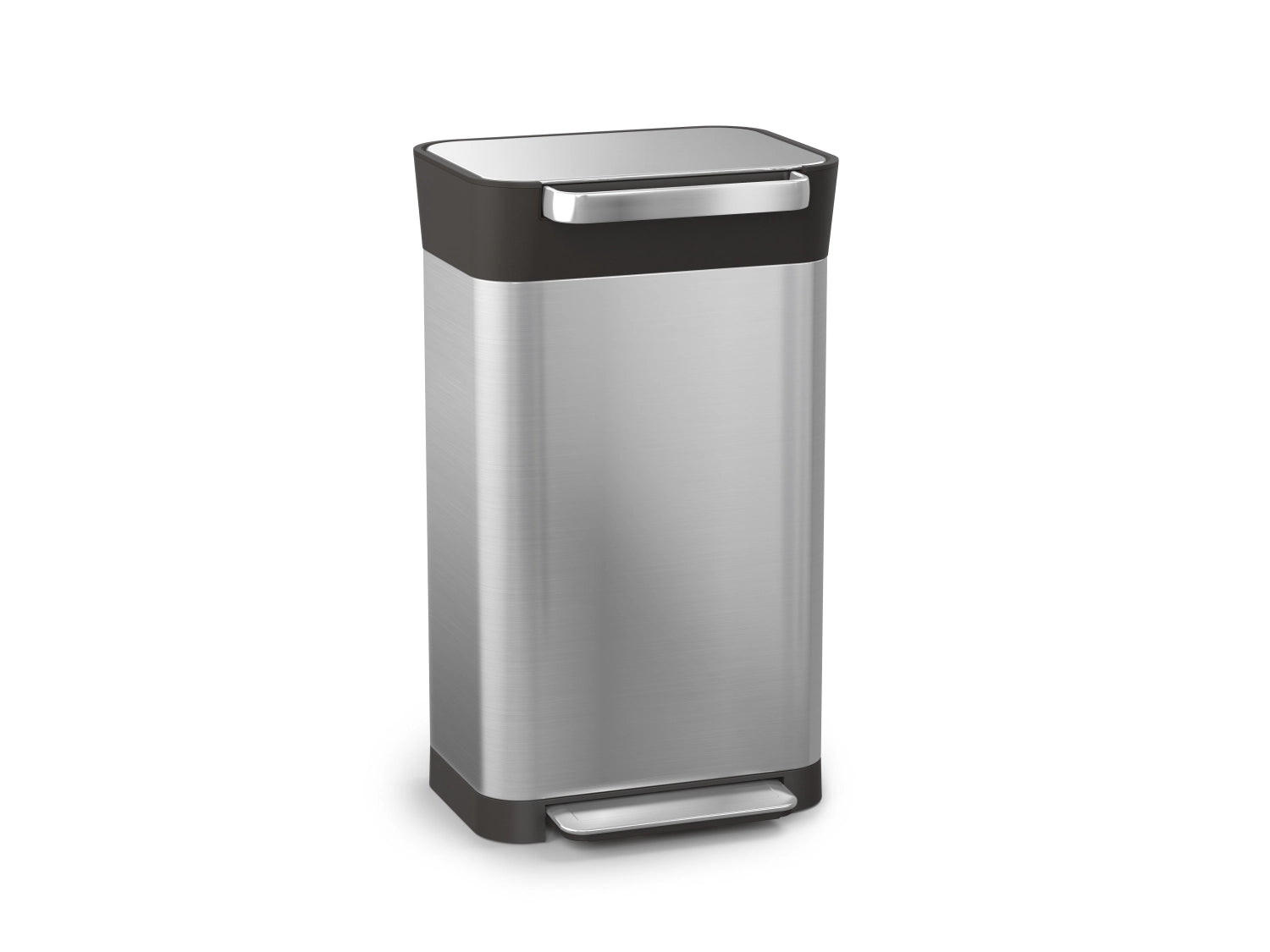 Elegante Titan Recycling Station aus grauem Edelstahl, 39x33x68 cm, ideal für effiziente Mülltrennung und modernes Design in jedem Raum.