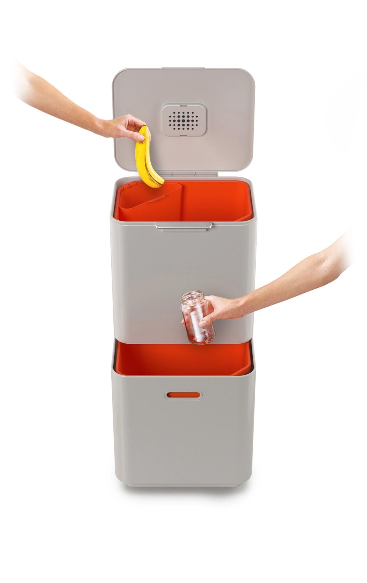 Eleganter 60L Abfalltrenner von Joseph Joseph in edlem Steingrau.