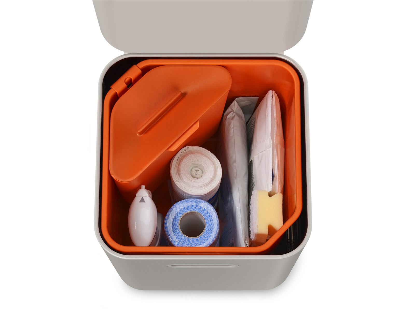 Der Totem Compact 40L in Stone von Joseph Joseph vereint stilvolles Design mit praktischen Trennfächern für effizientes Recycling und Abfallmanagement.