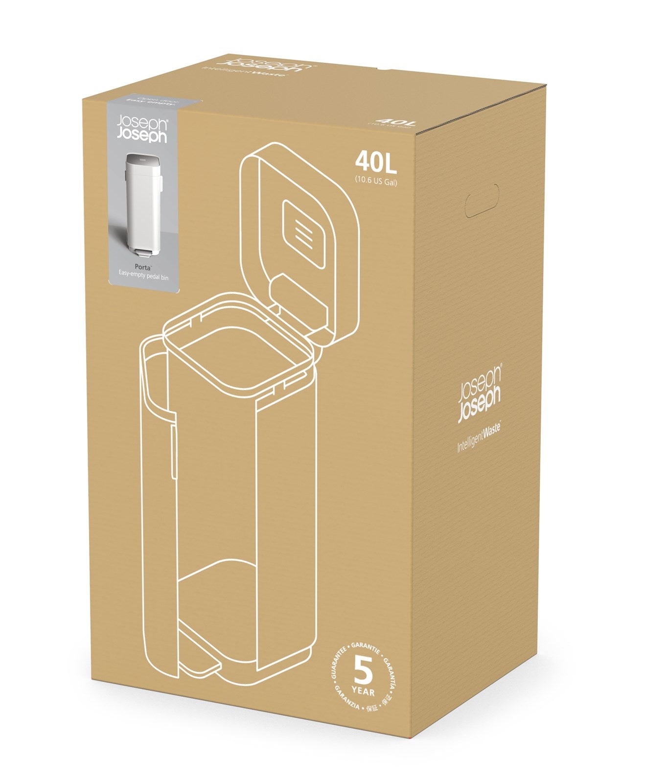 Eleganter 40L Abfallbehälter mit Fußpedal in modernem Beton-Grau von Joseph Joseph – ideal für jede Küche.