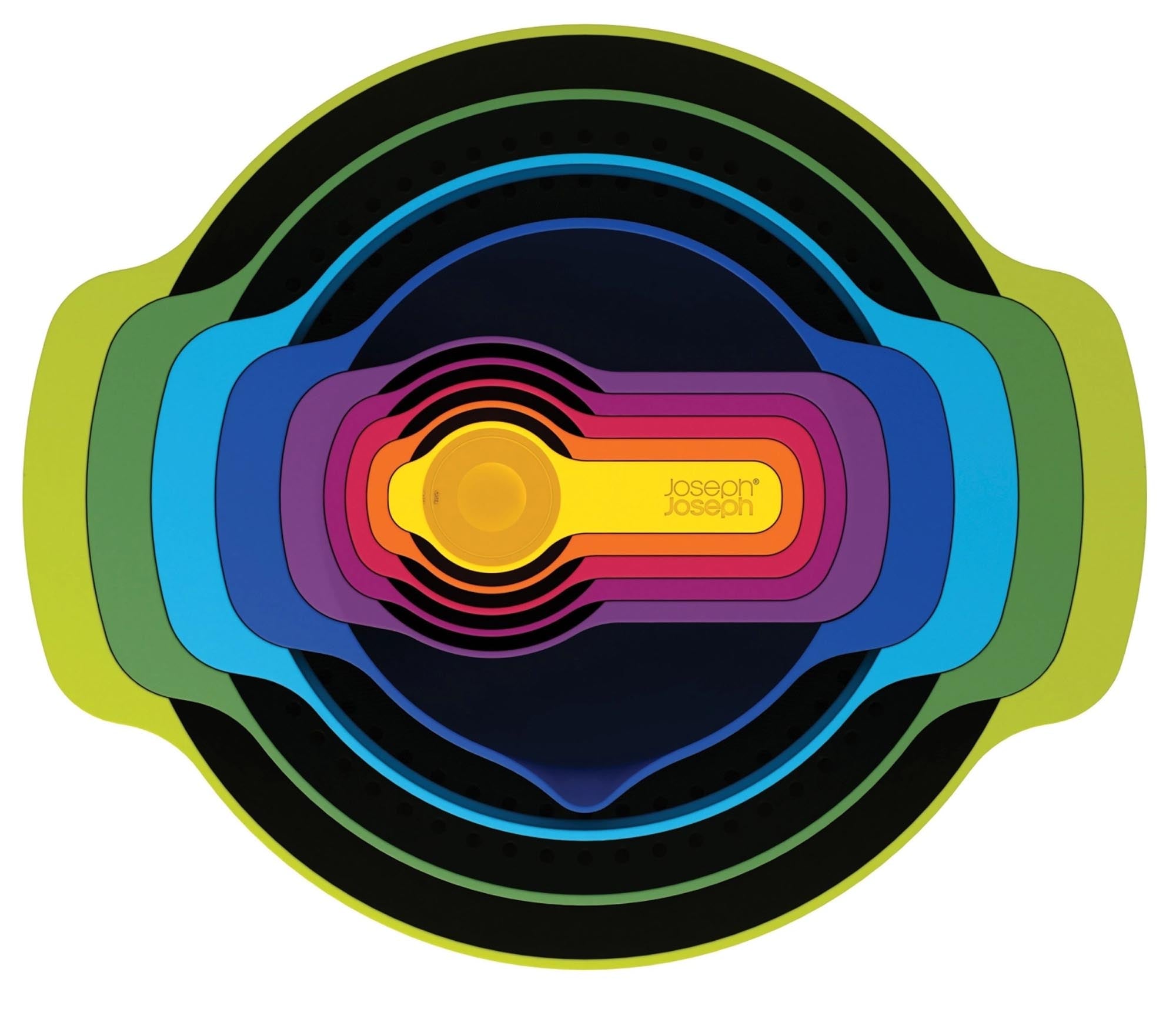 Praktisches 9-teiliges Set aus Schüsseln und Messlöffeln von Joseph Joseph. Ideal für jede Küche, platzsparend und spülmaschinenfest.