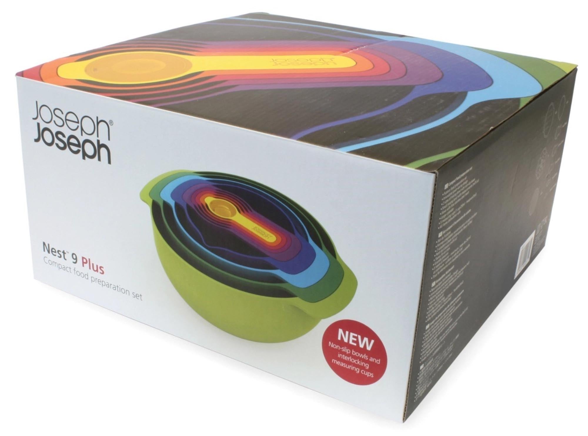 Entdecken Sie das Nest 9 Plus Schüssel-Messlöffelset von Joseph Joseph – ein platzsparendes, funktionales 9-teiliges Set für jede Küche, spülmaschinenfest und vielseitig einsetzbar.