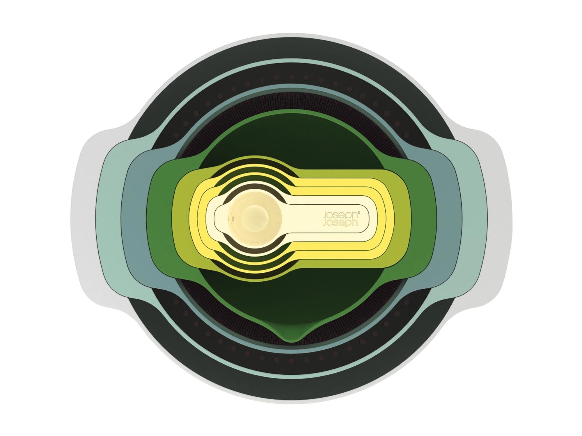 Praktisches 9-teiliges Set von Joseph Joseph: Schüsseln und Messlöffel in elegantem Design für präzises Kochen und Backen.