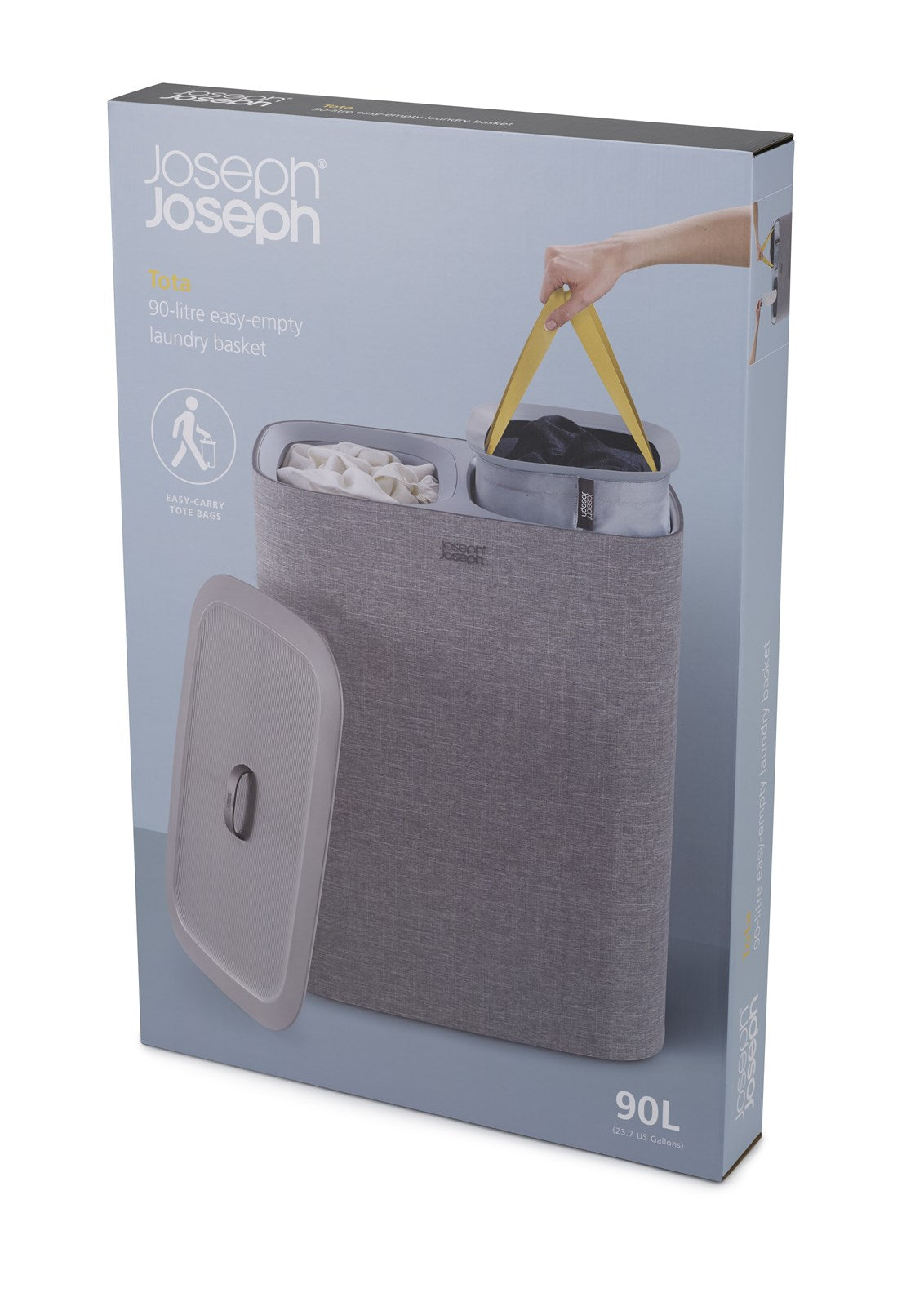 Praktischer 90-Liter-Wäschetrennkorb in elegantem Grau von Joseph Joseph – perfekt für effiziente Wäscheorganisation und stilvolle Akzente.