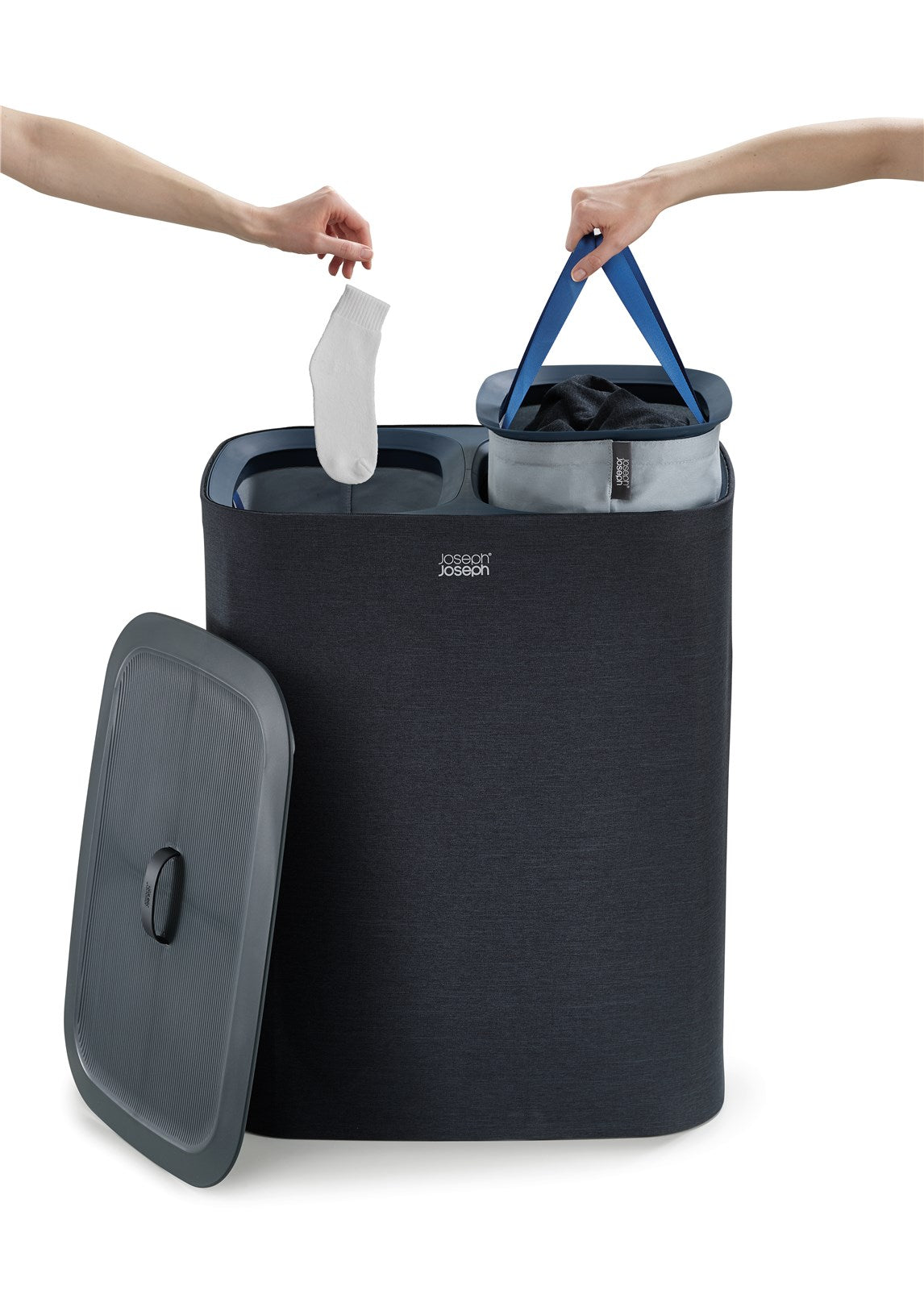 Eleganter 90-Liter-Wäschetrennkorb von Joseph Joseph: stilvoll, langlebig, praktisch, ideal für Ordnung im Bad.