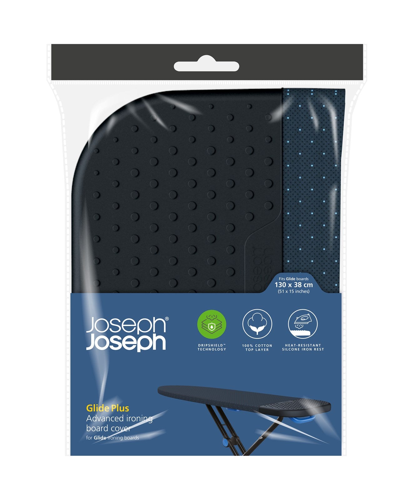 Der Glide Plus Easy-Store Bügelbrettbezug von Joseph Joseph vereint modernes Design und praktische Funktionalität für müheloses Bügeln.