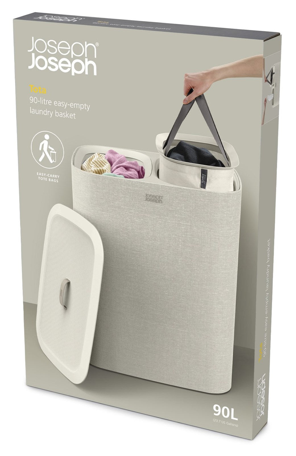 Praktischer 90L Wäschekorb in elegantem Ecru von Joseph Joseph. Langlebiges Material, durchdachte Belüftung und stilvolles Design für Ihr Zuhause.