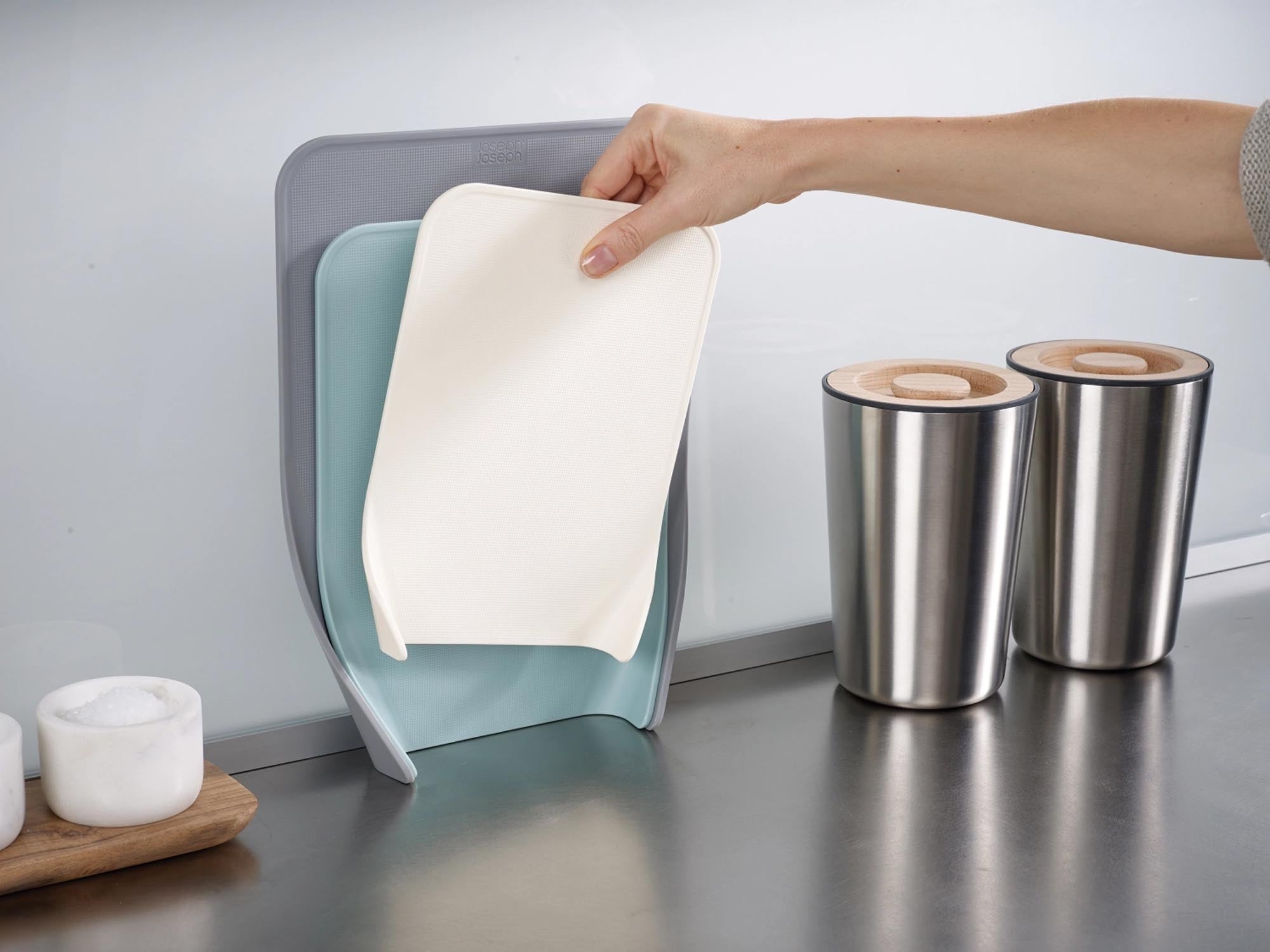 Elegante Joseph Joseph Nest Schneidebretter, 3-tlg, grau-blau, 25.5x34cm.