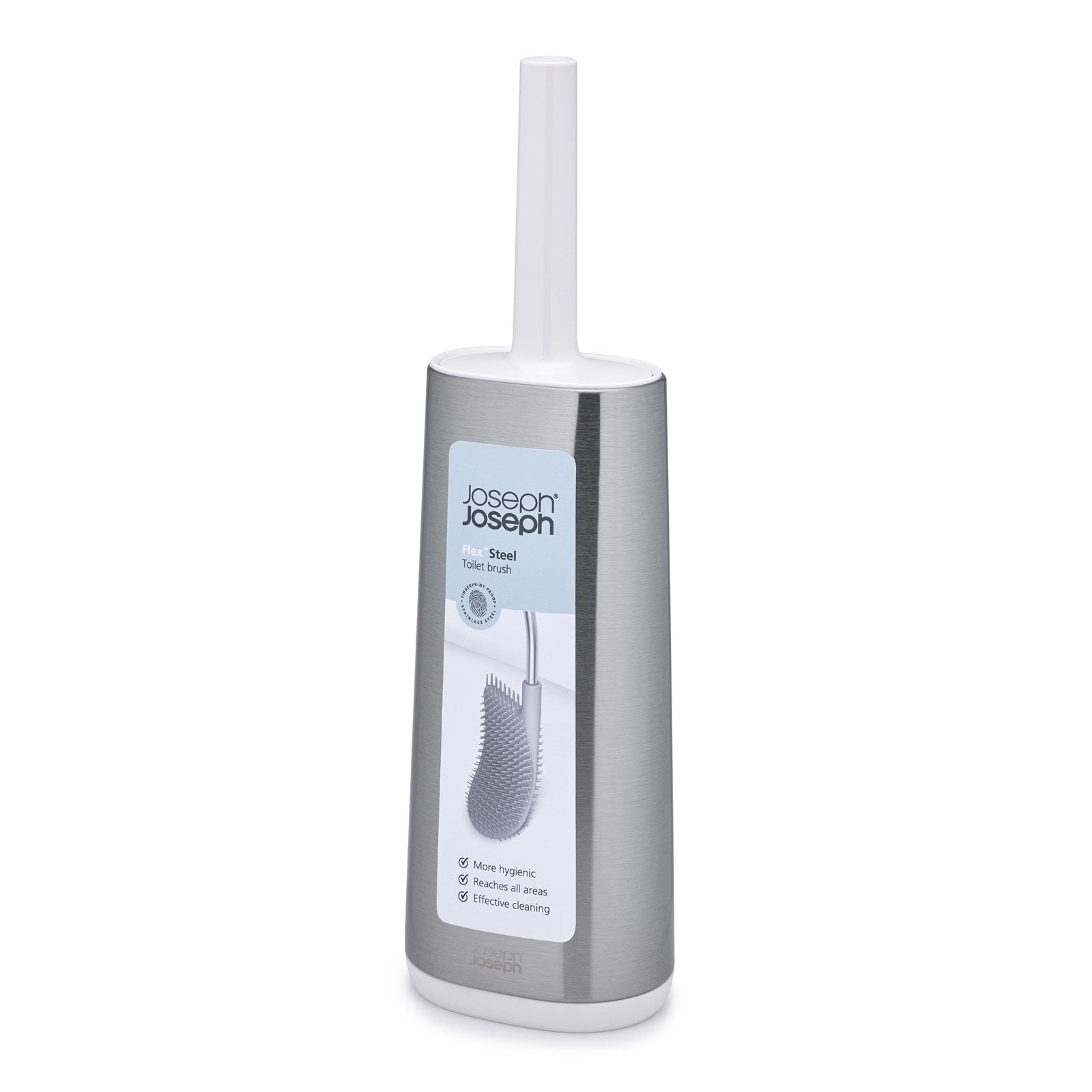 Moderne Flex Steel Toilettenbürste in Weiß-Grau von Joseph Joseph. Hochwertige Materialien, ergonomisches Design und stilvolles Badzubehör für Ihr Zuhause.