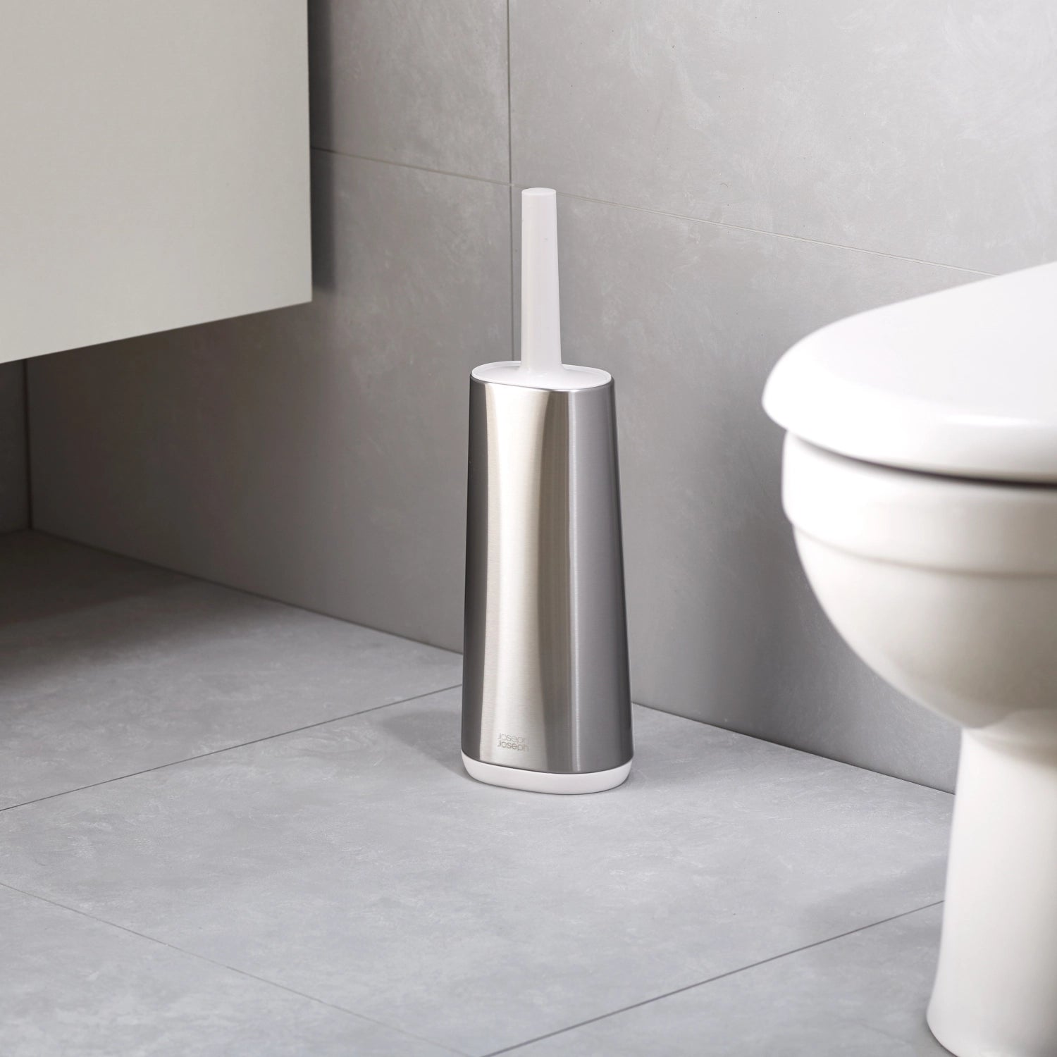 Spazzola per toilette in acciaio flessibile bianco grigio, 8.9x12.5x42.8 cm
