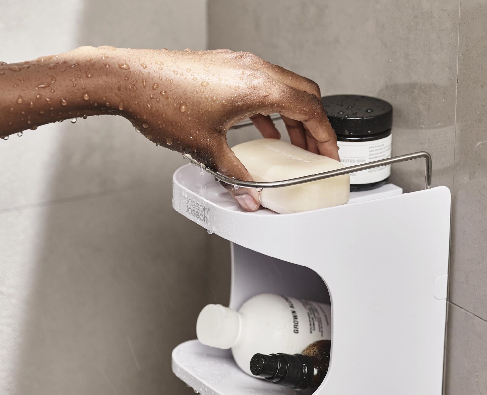 Stilvolles 2-stufiges Duschregal für optimale Raumnutzung.