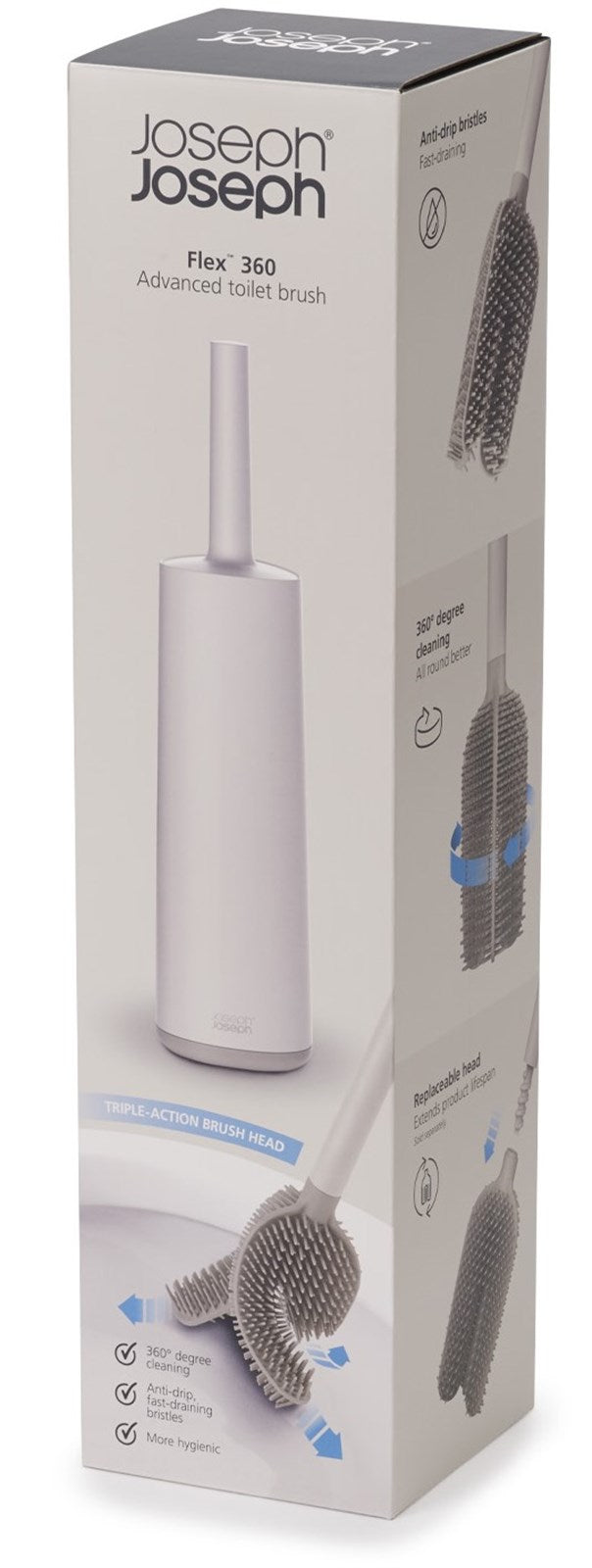 Die Flex 360 WC Bürste ecru von Joseph Joseph bietet eine elegante Lösung für hygienische Sauberkeit in Ihrem Badezimmer.