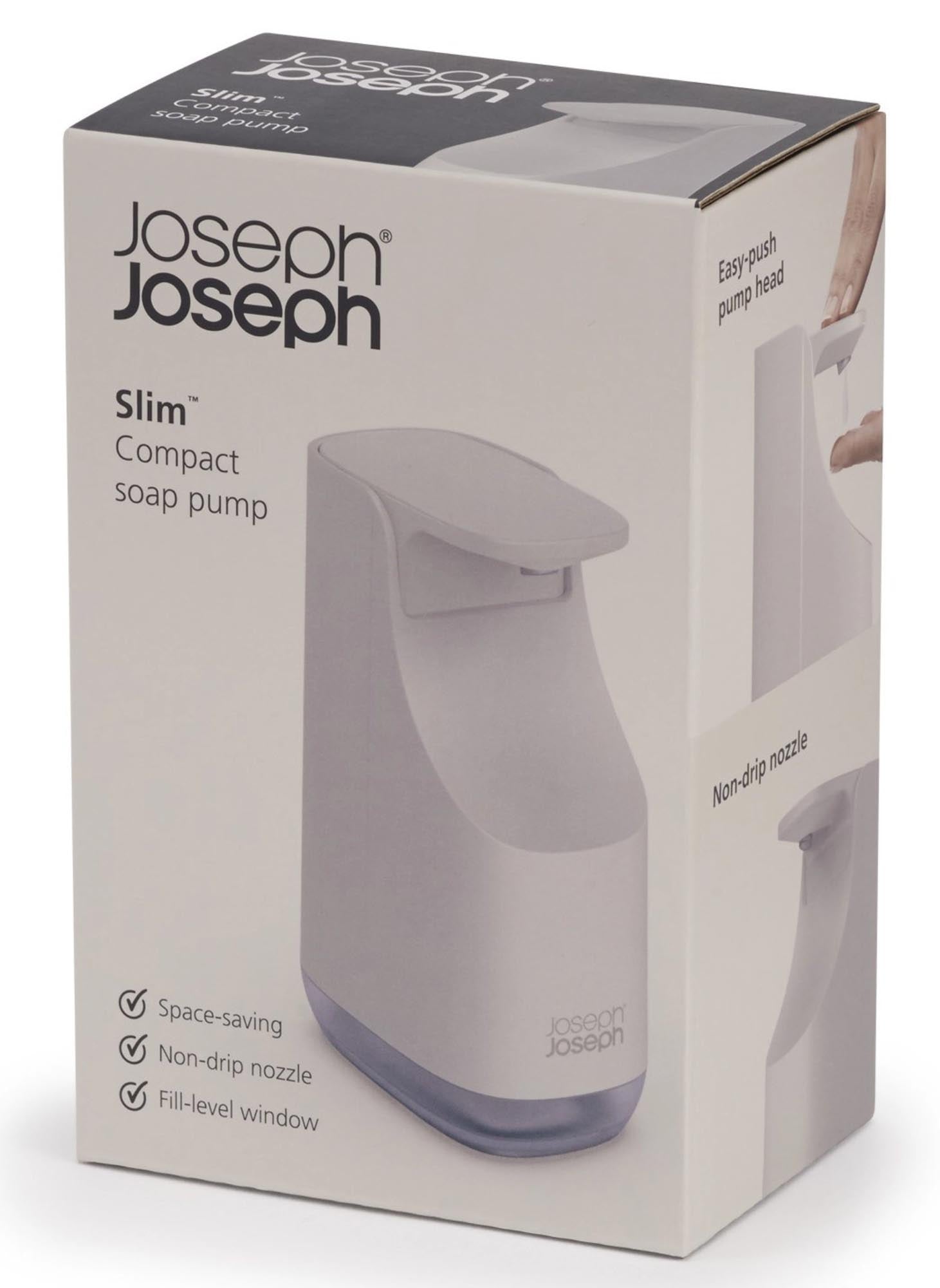 Eleganter, kompakter Seifenspender in ecru von Joseph Joseph: langlebig, hygienisch, platzsparend, ideal für kleine Räume.