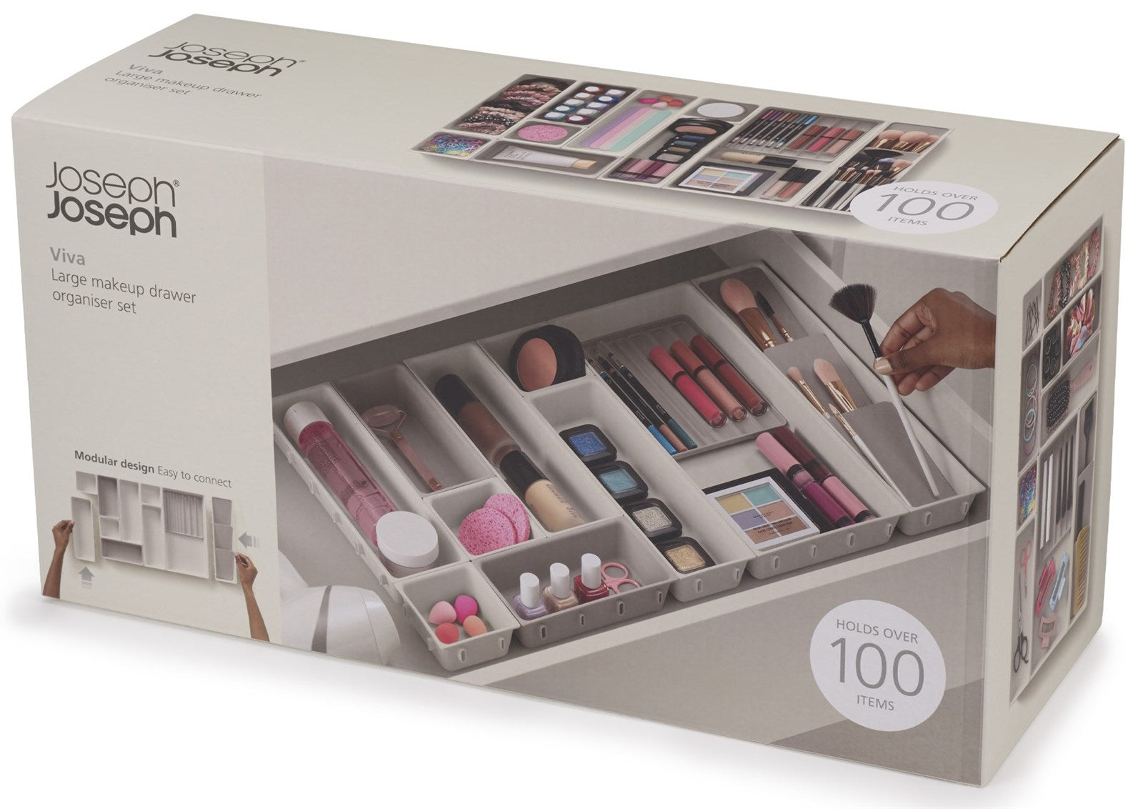 Viva 12 tlg. Makeup Organiser Set Shell von Joseph Joseph: Hochwertige Aufbewahrungslösung für Kosmetik, stilvoll und funktional für jedes Badezimmer.