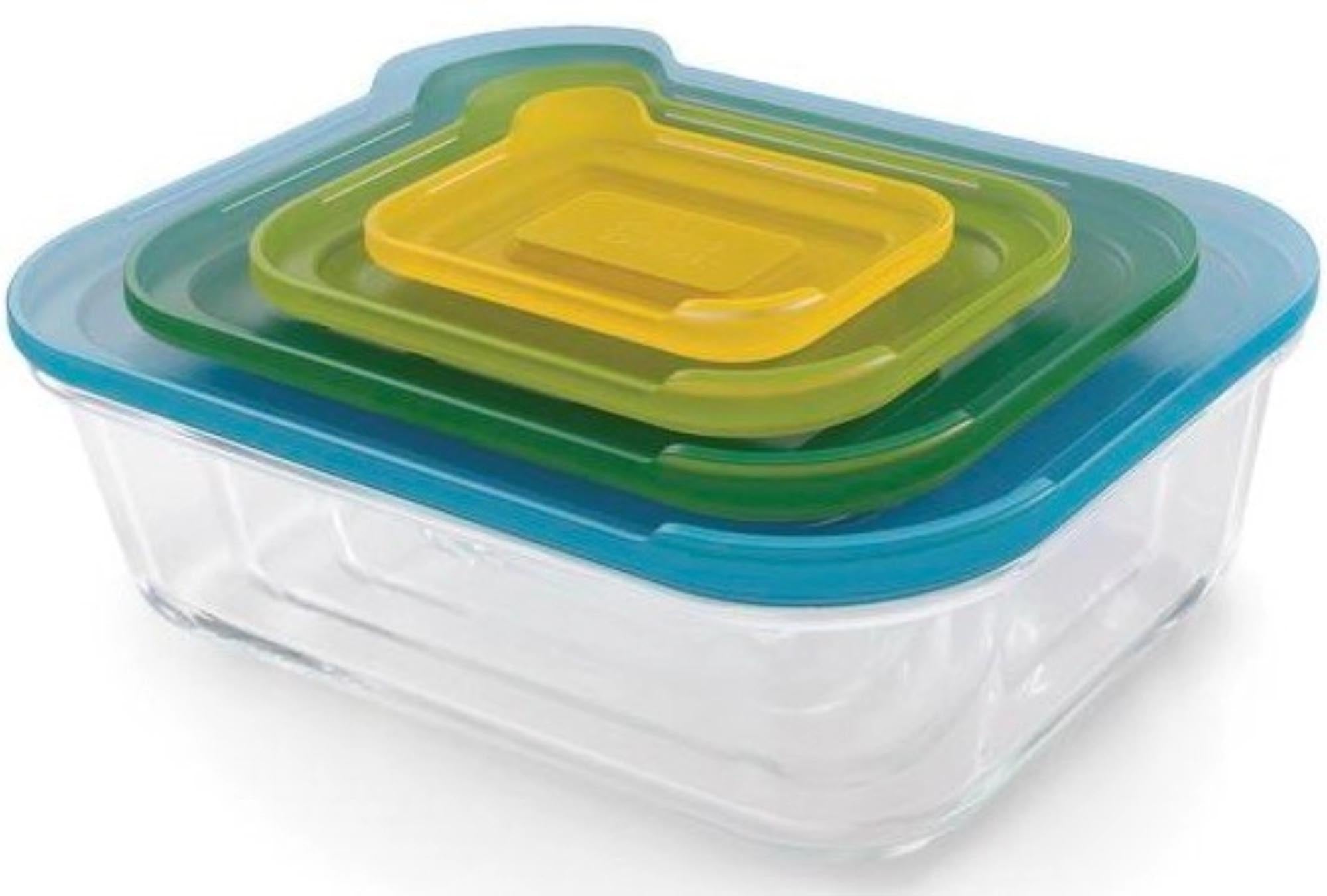 Vielseitige Joseph Joseph Glasbehälter für frische Lebensmittelaufbewahrung.