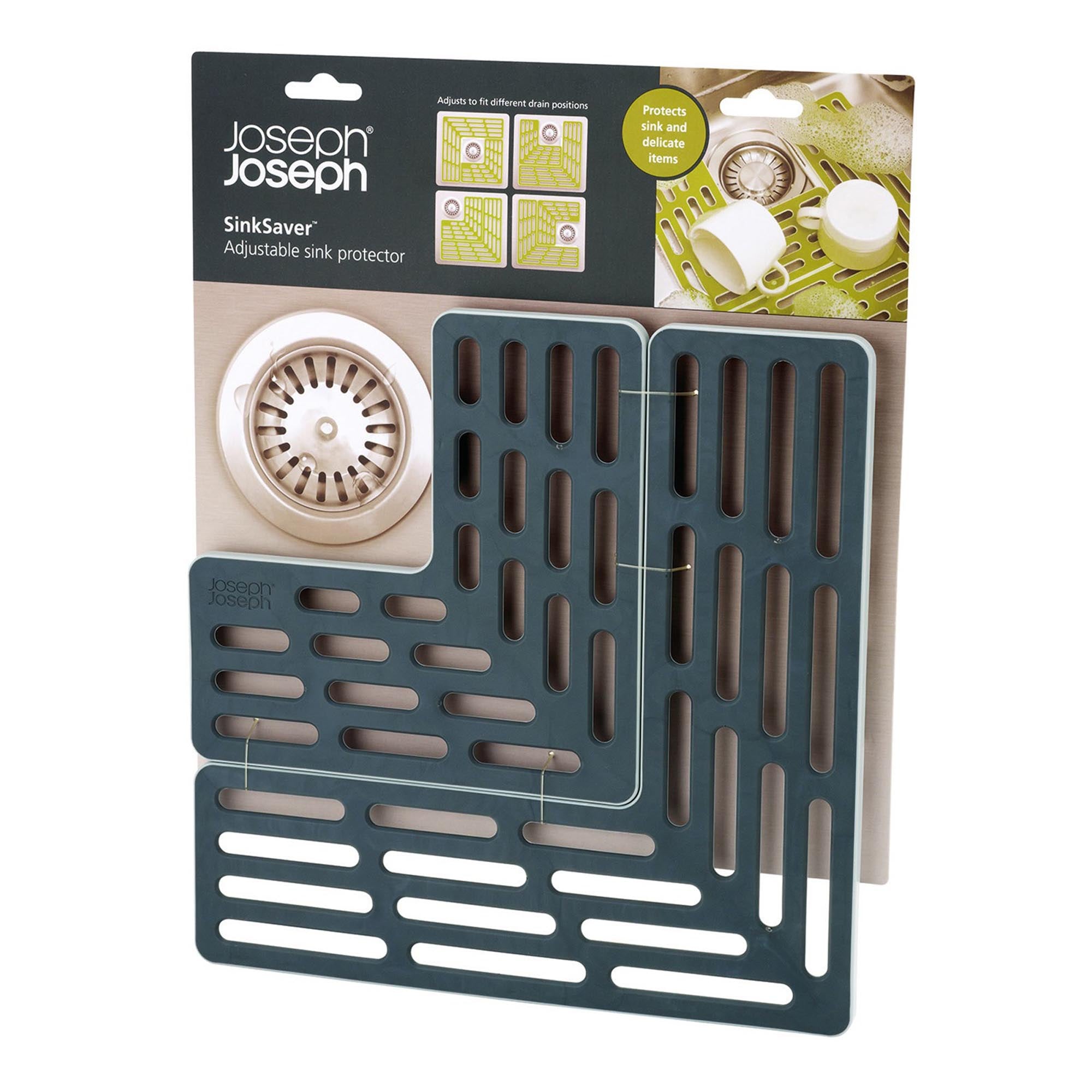 Der graue SinkSaver von Joseph Joseph (28,5x28,5 cm) ist der ideale Küchenhelfer für Ordnung und Hygiene. Robust, rutschfest und mit optimaler Wasserableitung.