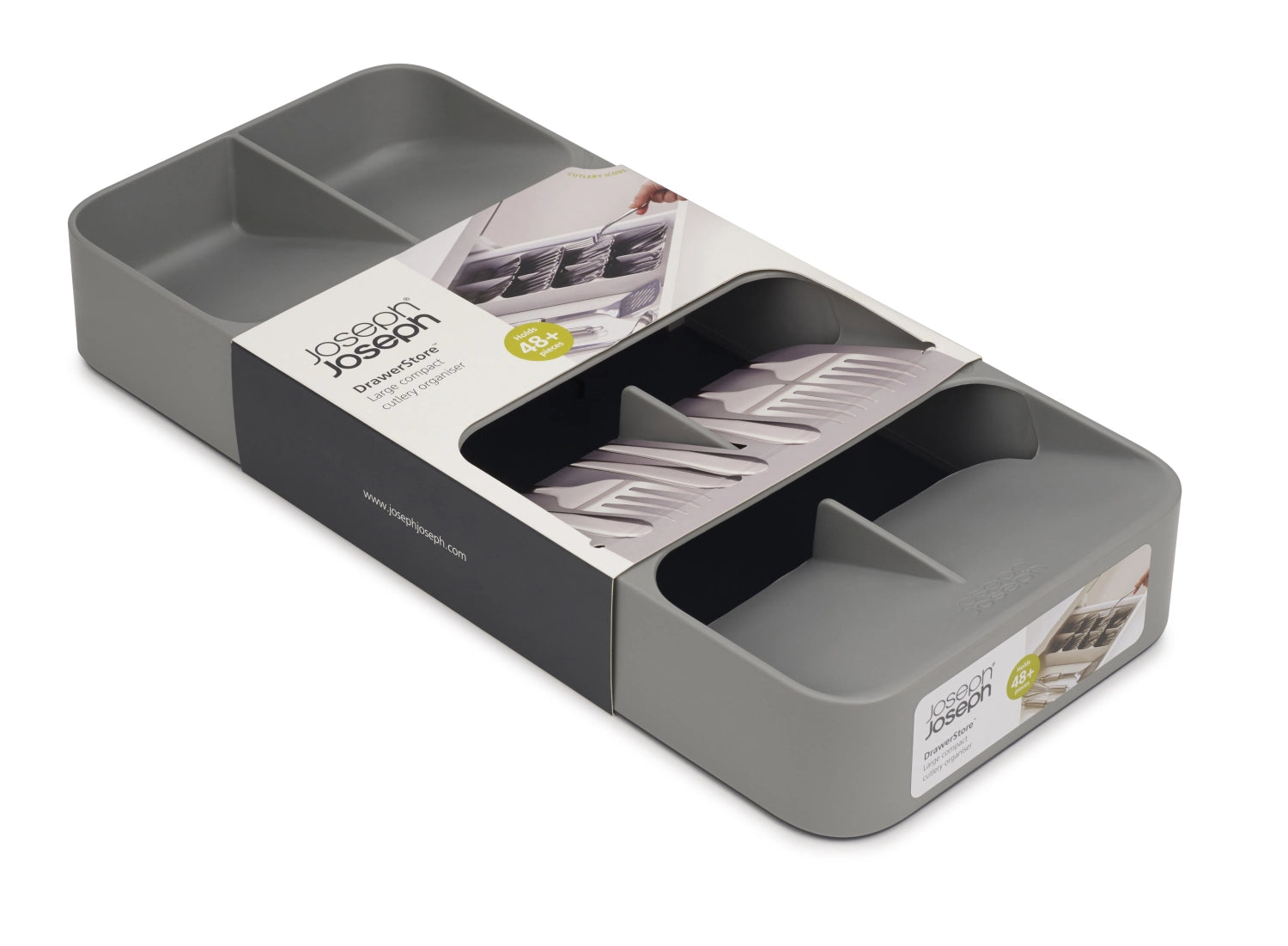 DrawerStore Large, compact cutlery tray - Grey