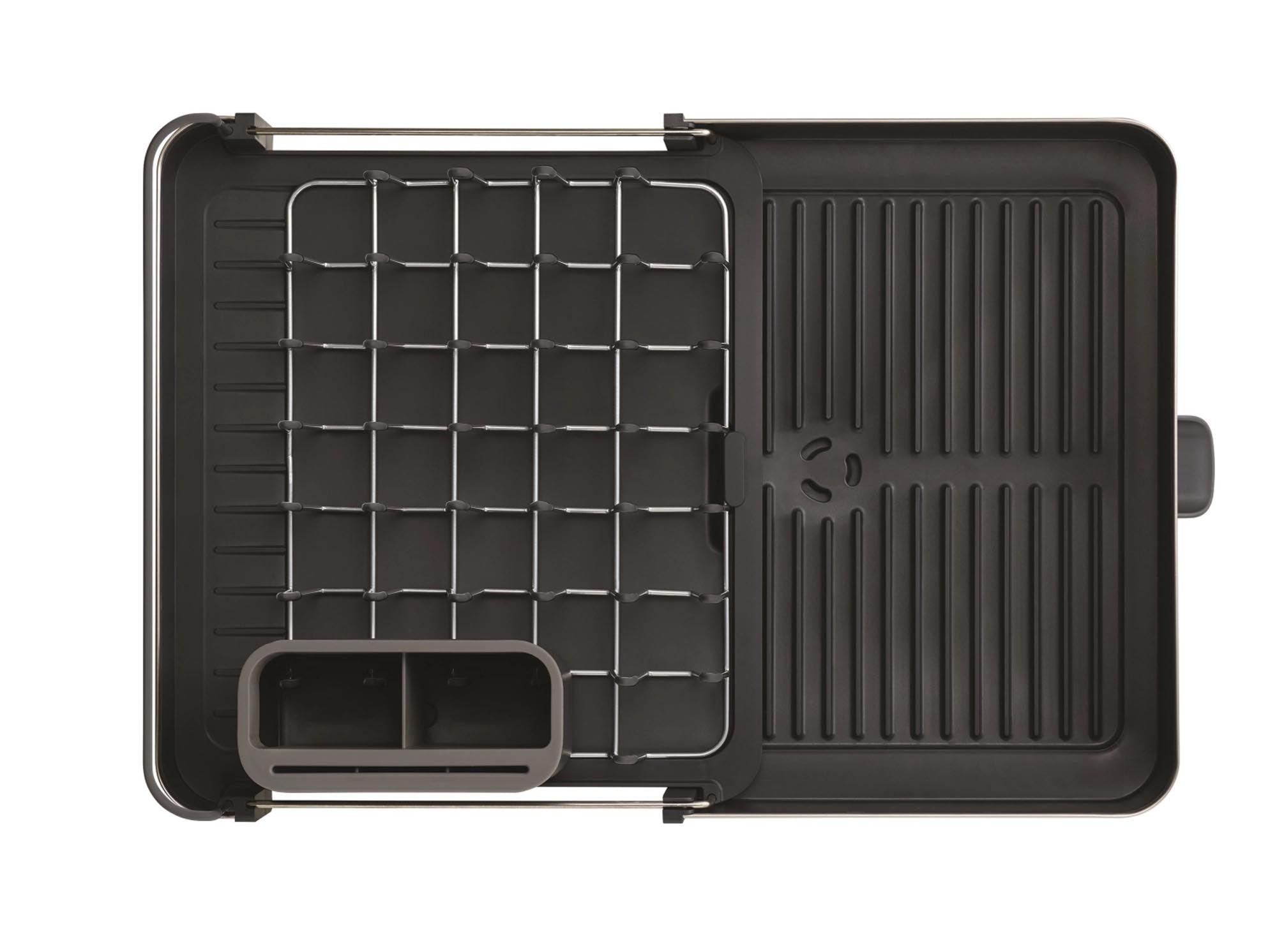 Der graue Extend Steel Abtropfgestell von Joseph Joseph: Innovatives Design, platzsparend und ideal für effizientes Abtropfen in jeder Küche.