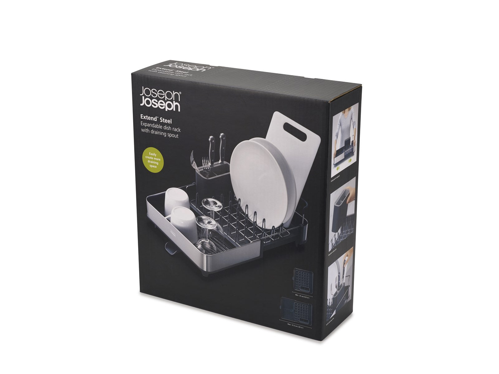 Stylisches Abtropfgestell von Joseph Joseph in Grau. Mit integriertem Ablaufstutzen für effizientes Abtropfen und klappbare Funktion für kleine Küchen.