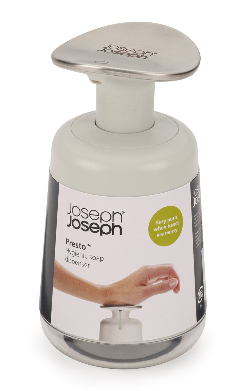 Der Presto Hygienische Seifenspender von Joseph Joseph überzeugt durch sein elegantes Design und hygienische Dosierung. Ideal für Küche und Bad.