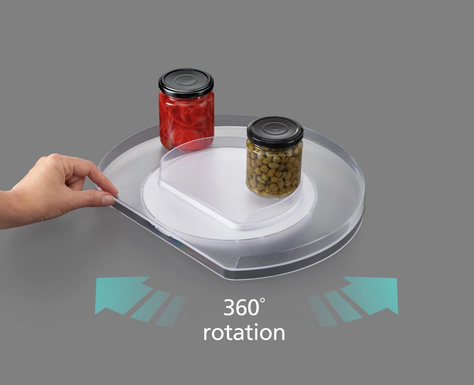 Effiziente Lebensmittelorganisation mit dem FridgeStore Karusell von Joseph Joseph. Cleverer Drehmechanismus für einfachen Zugriff und Ordnung.