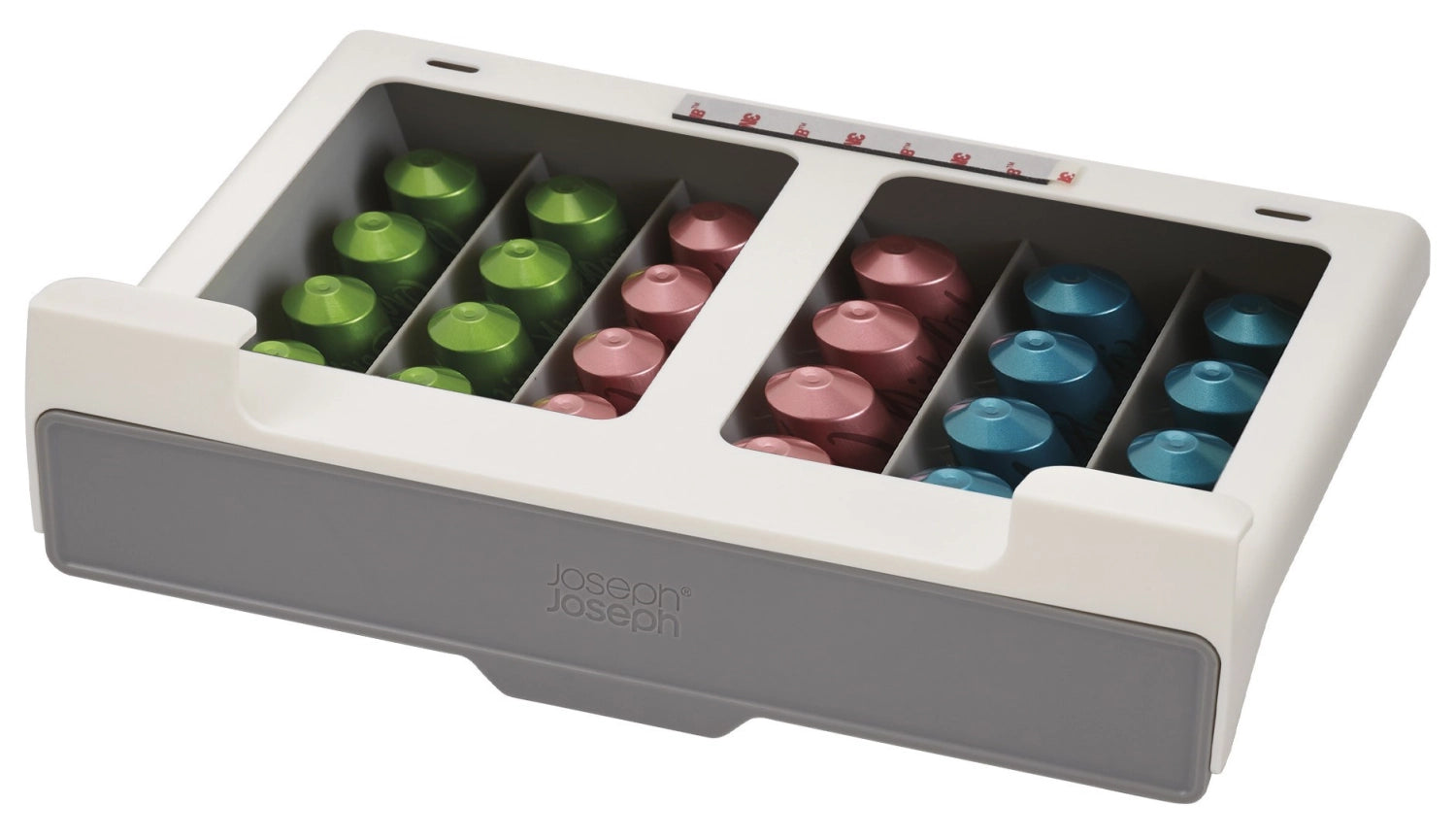 Organisieren Sie Ihre Kaffeekapseln stilvoll mit der CupboardStore Schublade von Joseph Joseph – ideal für eine aufgeräumte Küche!