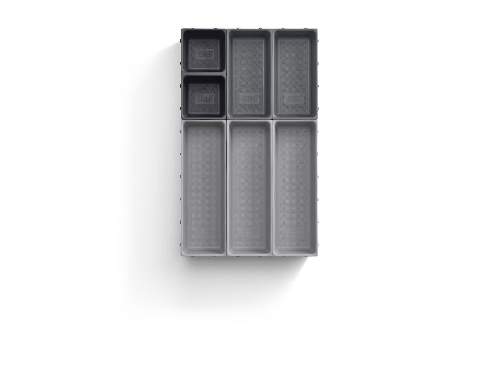 Schaffen Sie Ordnung mit dem Blox 7-teiligen Schubladen-Organizer-Set von Joseph Joseph – flexibel, stilvoll und ideal für jede Aufbewahrung.