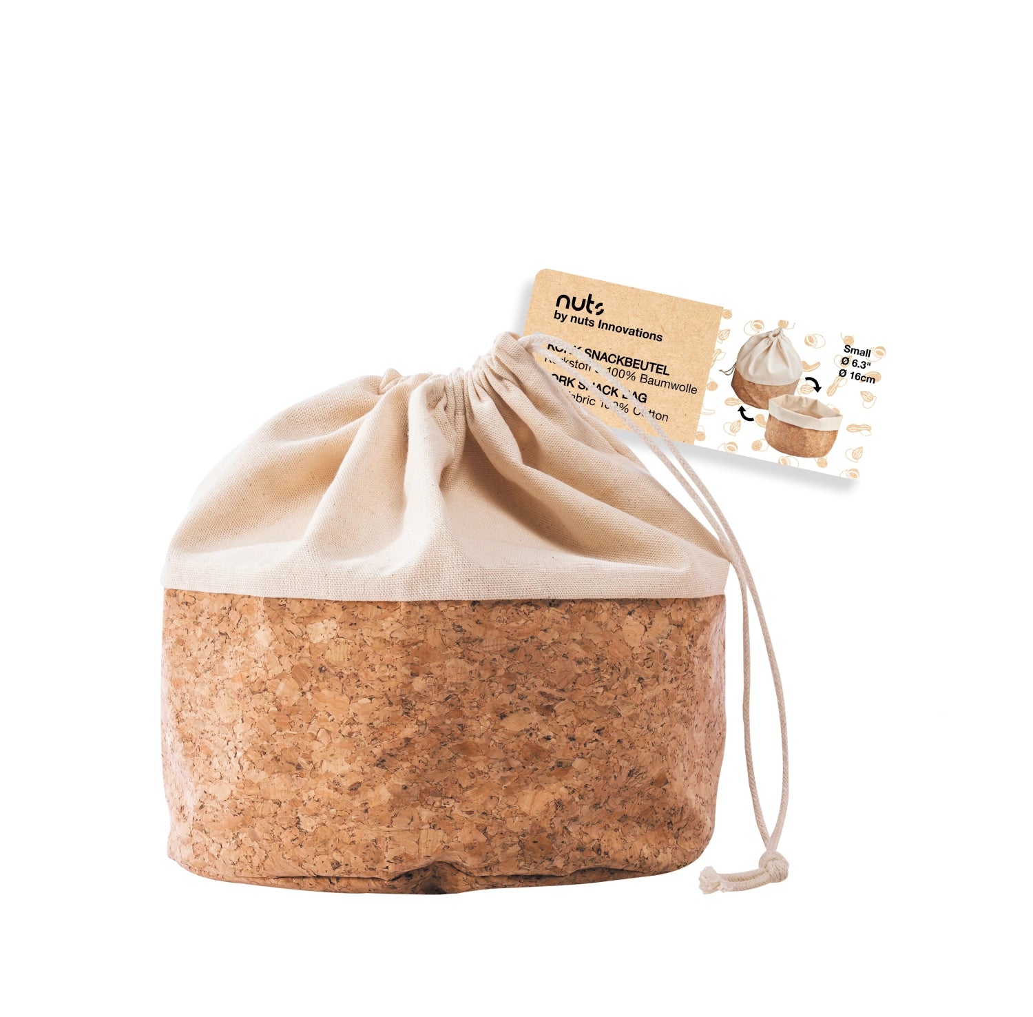 Stilvoller Brotbeutel aus robuster Baumwolle in Kork/Beige, 16 cm, mit praktischem Kordelzug. Ideal für frisches Brot und Brötchen.