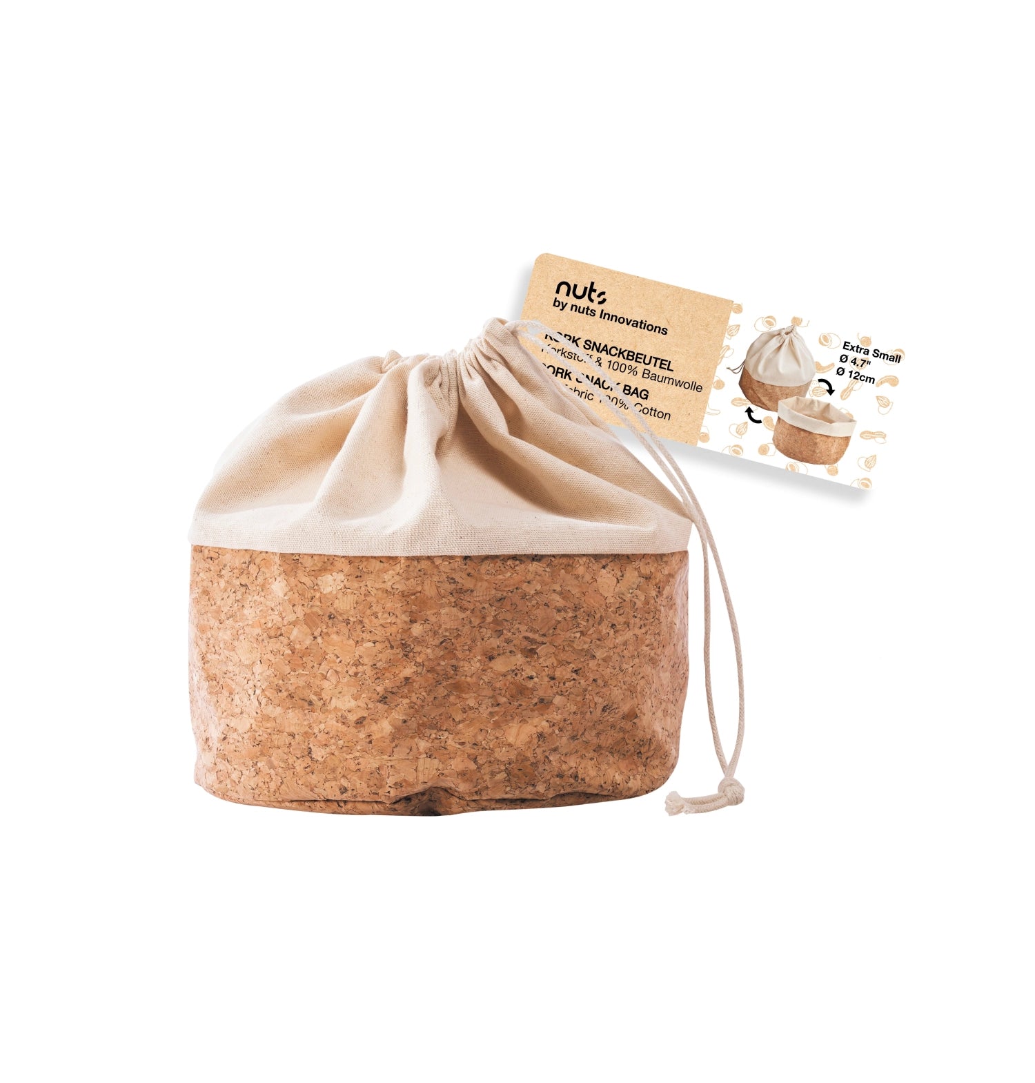 Kompakter Brotbeutel aus hochwertiger Baumwolle in Kork/Beige, 12 cm, mit Kordelzug. Perfekt für die Aufbewahrung von Brot und Brötchen.