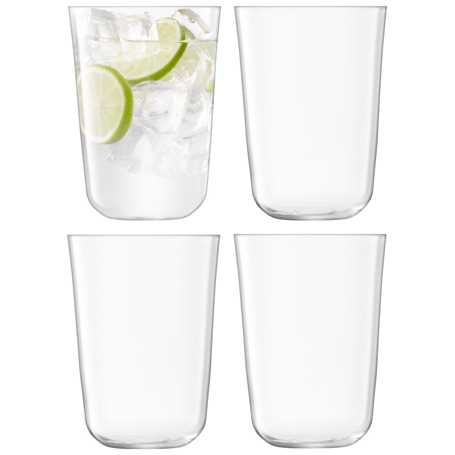 Set aus 4 klaren Arc Bechern von LSA, 550ml, perfekt für jede Gelegenheit, vereint modernes Design mit Funktionalität für erfrischende Getränke.