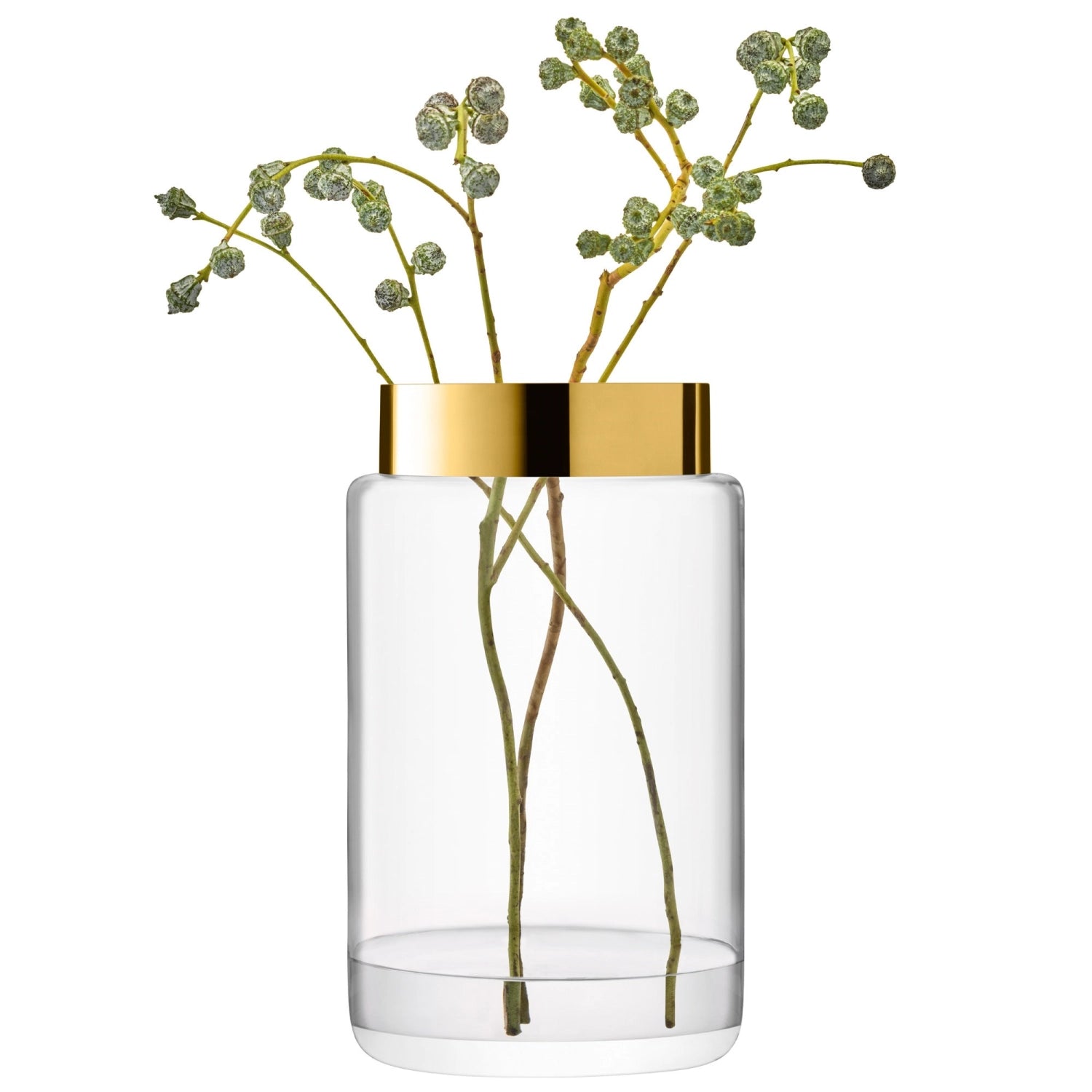 Die Aurum Vase H40cm Clear Gold von LSA ist ein luxuriöses Deko-Highlight, ideal für beeindruckende Blumenarrangements und elegante Wohnakzente.