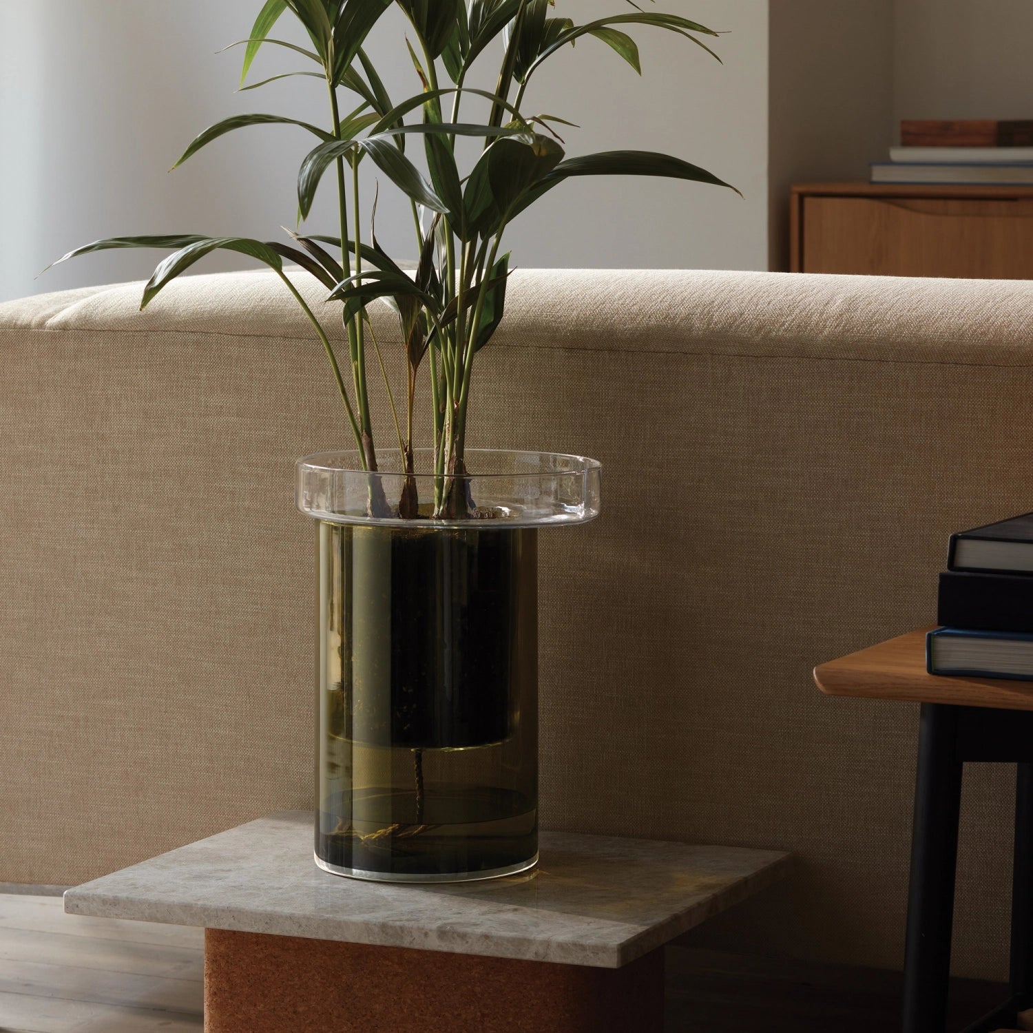 Pflanzentopf Balcony selbstwässernd H35 Ø26 cm klar/olivgrün