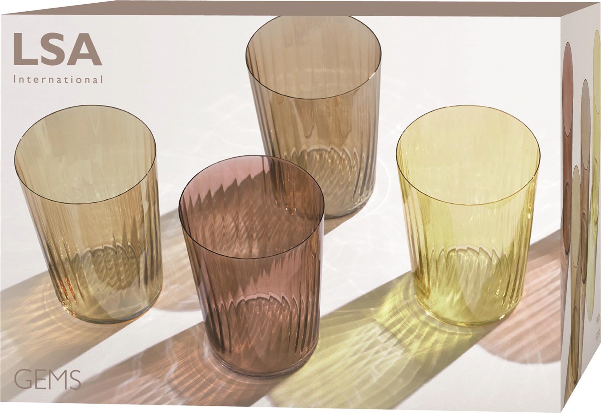 Stilvolle 4er Gobelet-Set aus handgefertigtem Glas, 560ml, in warmem Bernstein – perfekt für festliche Anlässe und den täglichen Genuss.