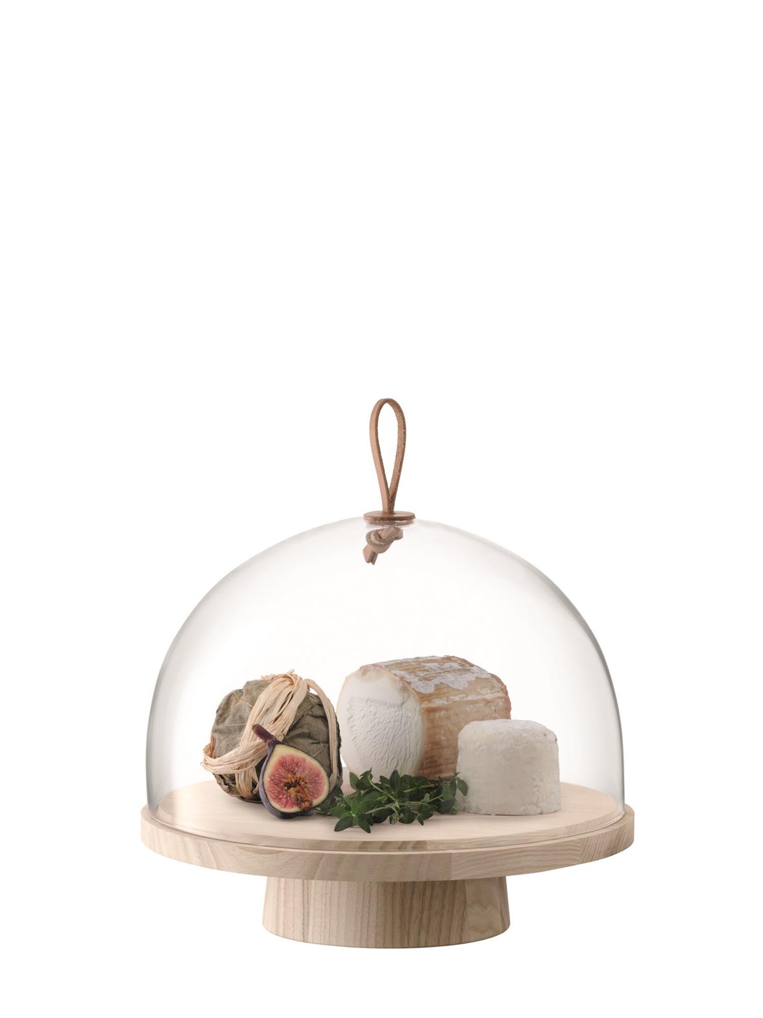 Stilvolle Ivalo Platte aus Esche mit transparenter Haube, Ø28cm, H23cm. Perfekt für ansprechende Präsentationen und moderne Tischdekoration.