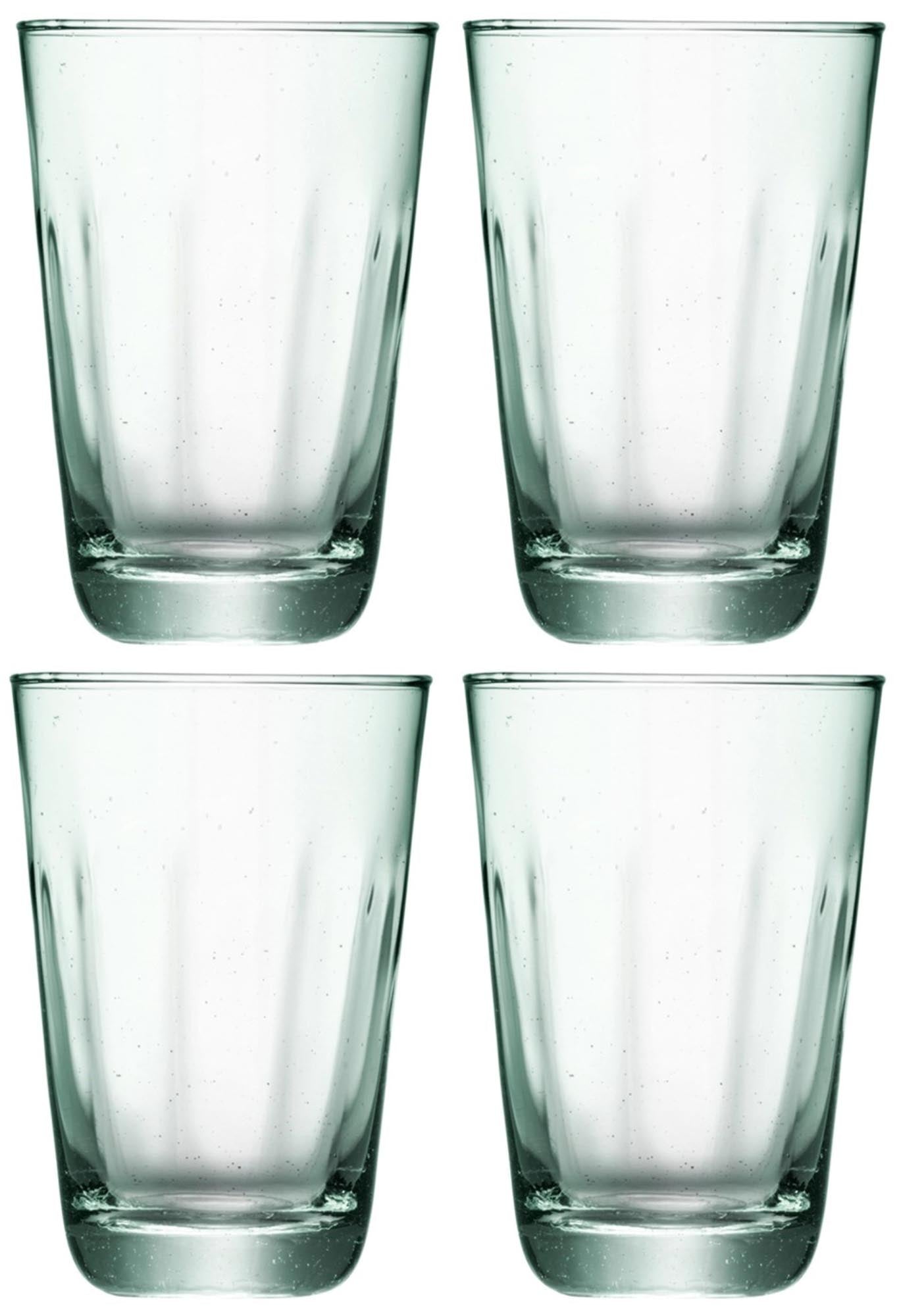 Entdecken Sie das 4er Set Mia Saftglas 350ml von LSA – handgefertigt aus 100% recyceltem Glas, ideal für Säfte und stilvolle Tischdekoration.