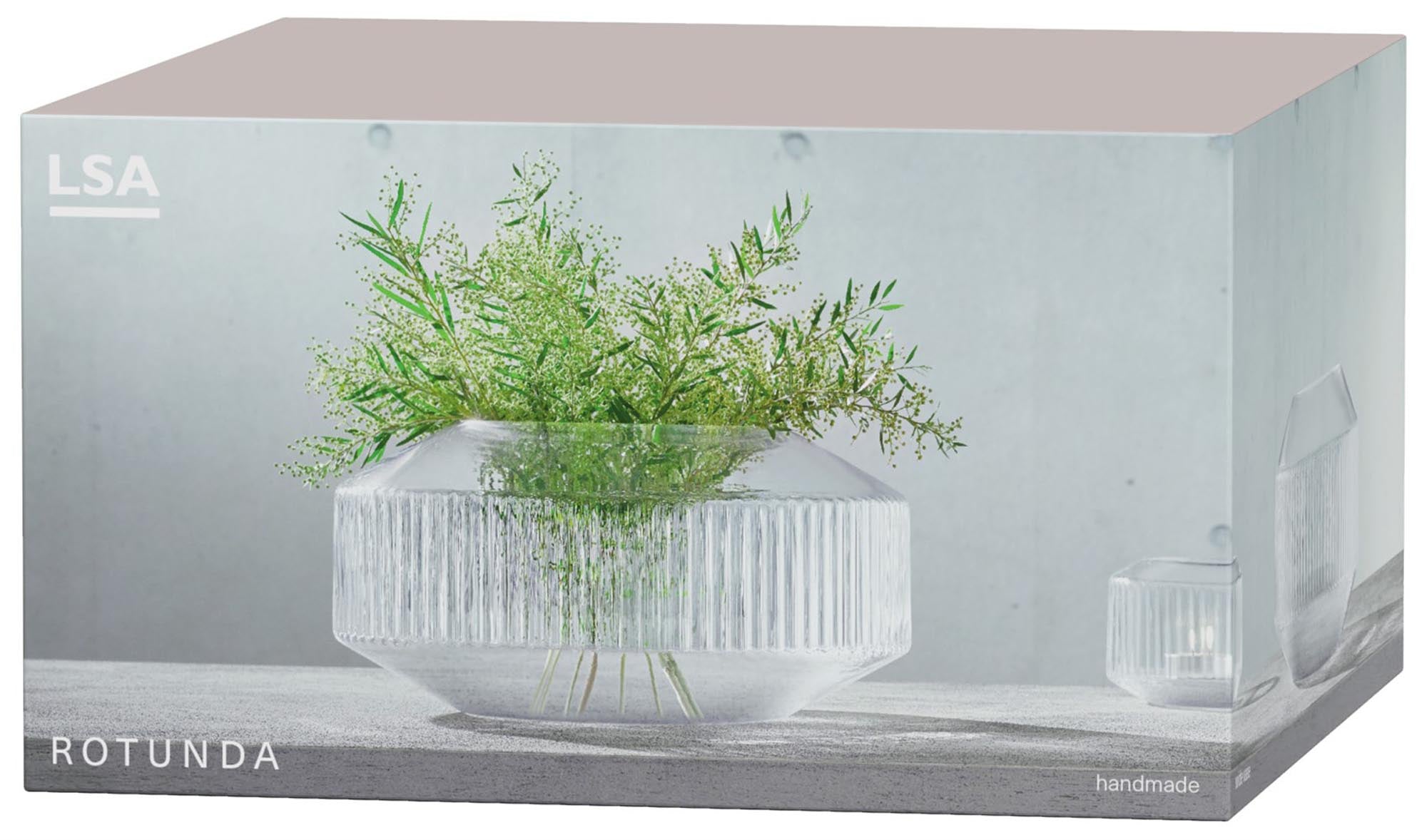 Entdecken Sie die Rotunda Breite Vase H14cm von LSA – ein stilvolles Glasdesign, perfekt für Ihre floralen Arrangements und moderne Wohnakzente.