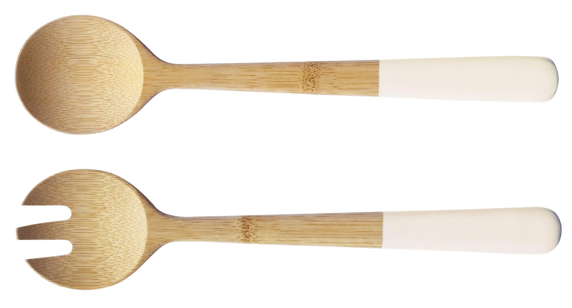 Elegantes 31cm Salatbesteck aus nachhaltigem Bambus, cremefarben, ideal für grosse Schüsseln. Stilvoll und funktional.