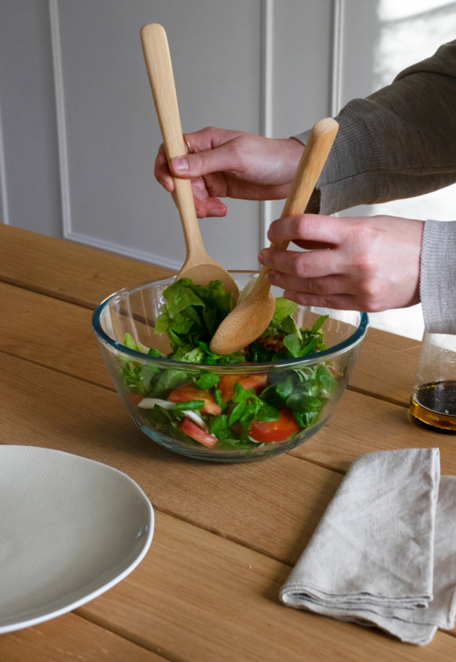 Pebbly Posate per insalata, bambù, 27 cm